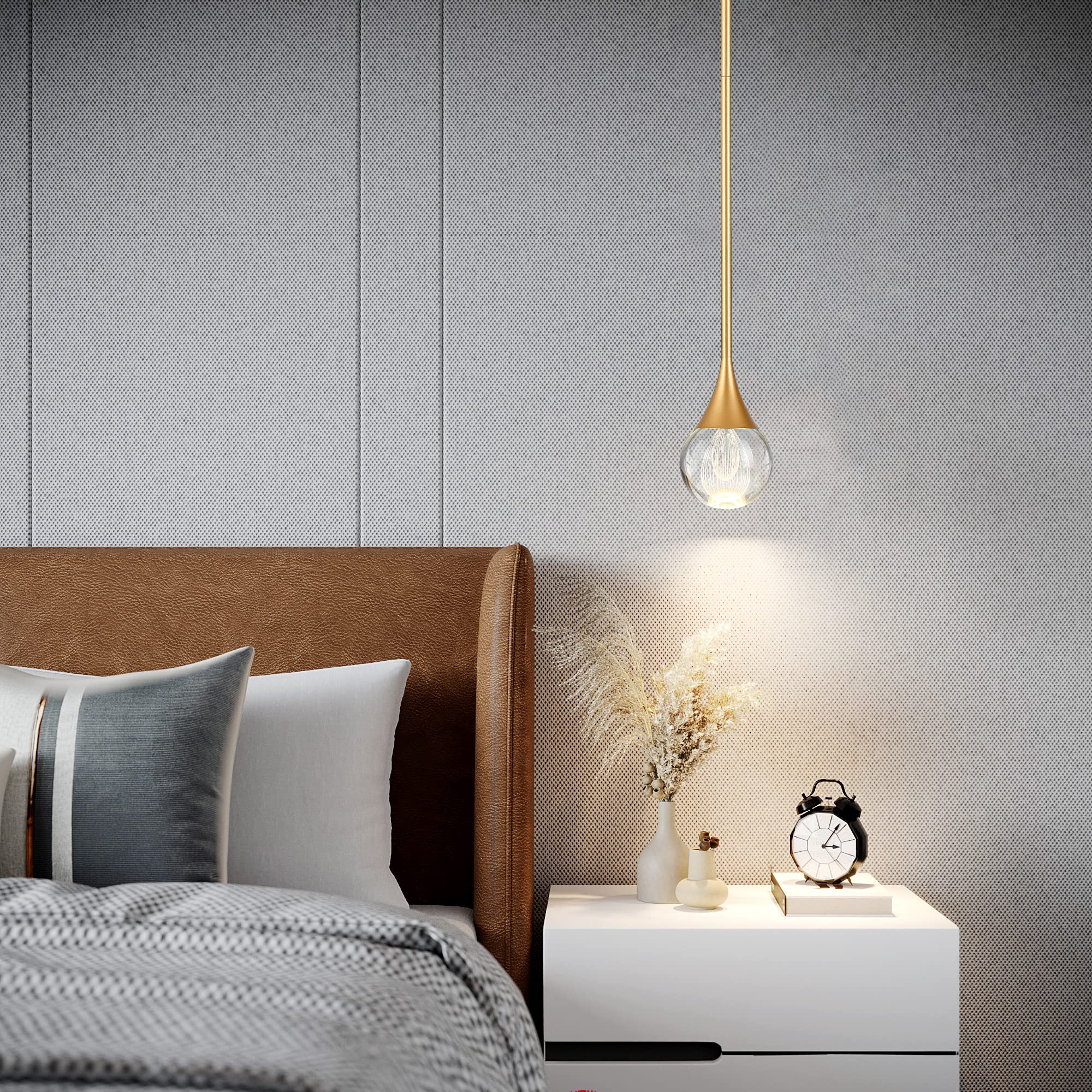 Eanloly 3-Pendant Lights Kitchen Island, Brass Gold Globe Crystal Ceiling Hanging Light Fxitures, Led Light Fixtures Metal Rod C