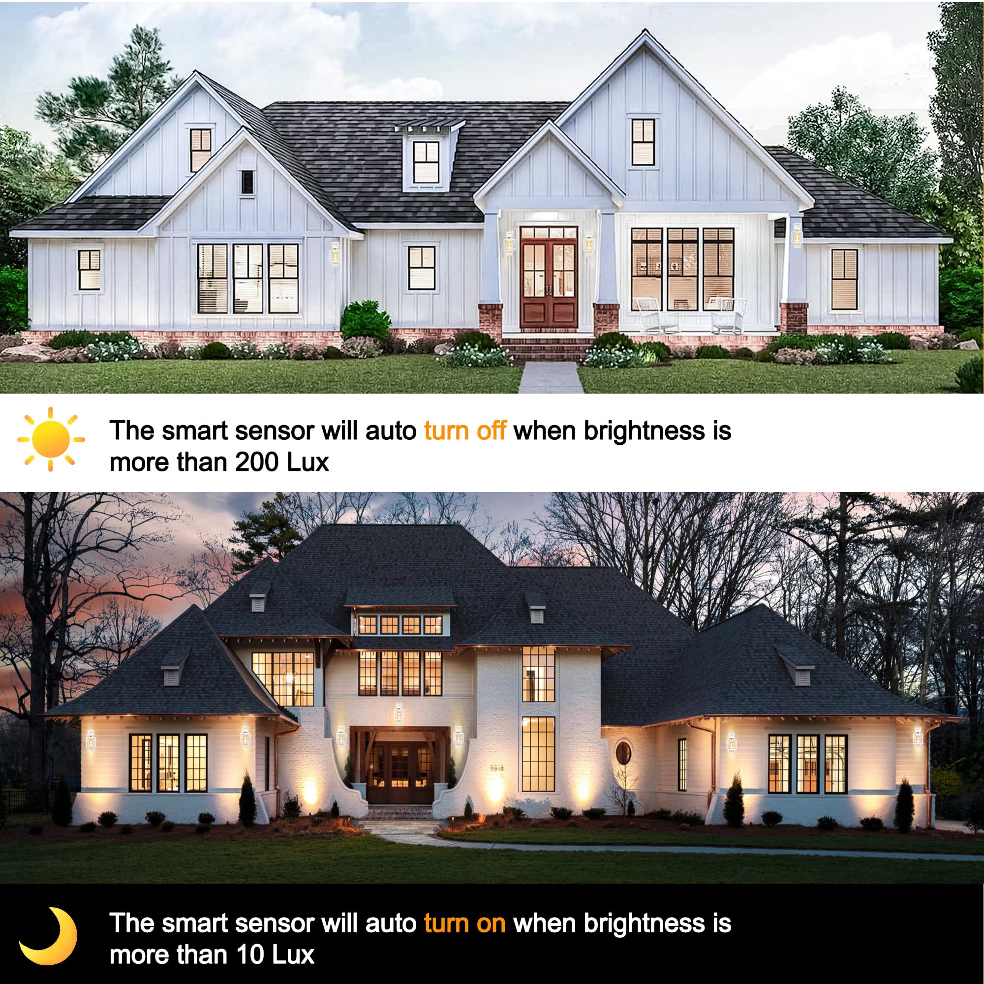 Partphoner Dusk To Dawn Outdoor Wall Light, 15&quot; Waterproof Porch Sconce, White Metal Fixture