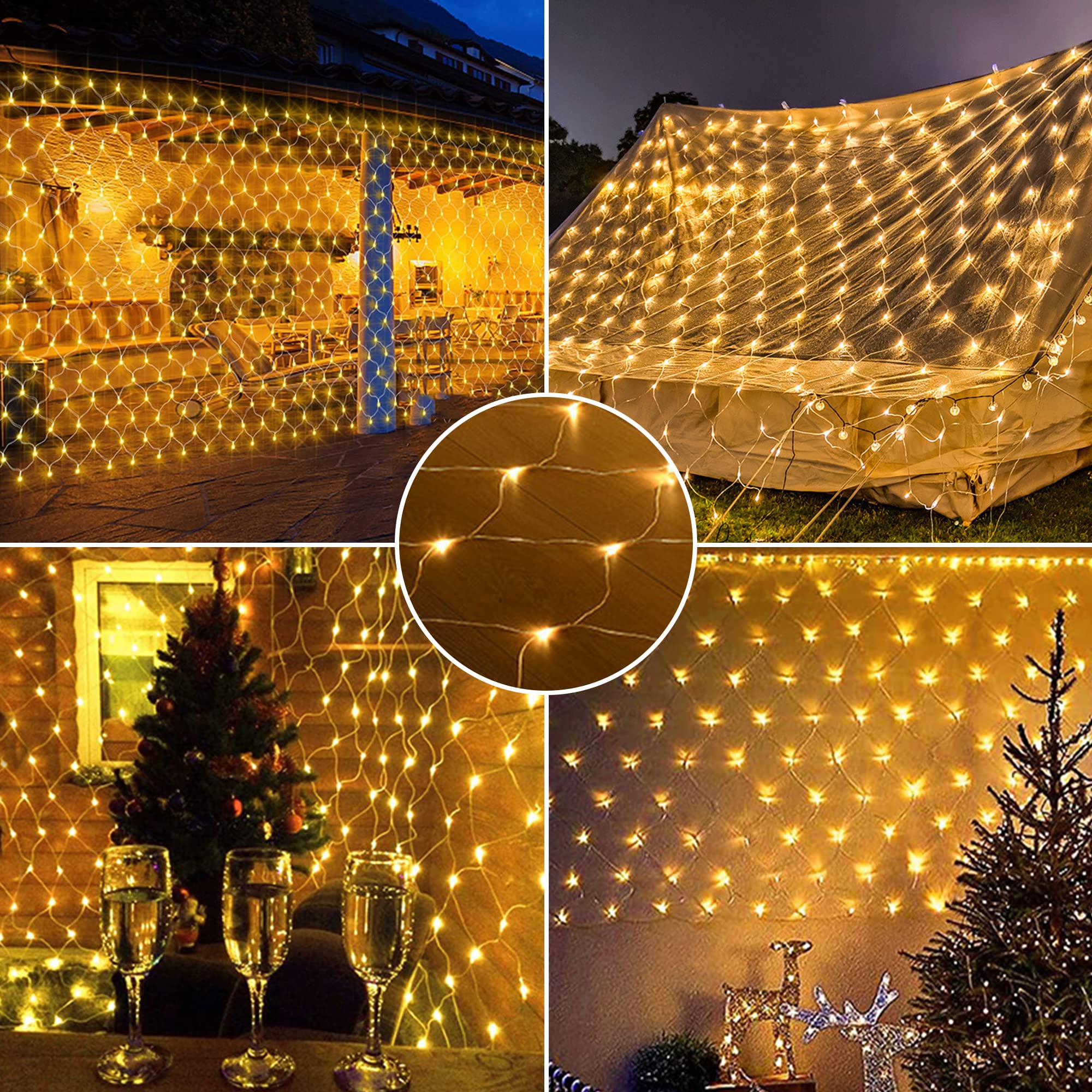 kemooie Outdoor Christmas Net Lights, 360 LED 12FT x5FT Bush Lights, Plug in 8 Twinkle Modes Mesh Lights, Waterproof for Christm
