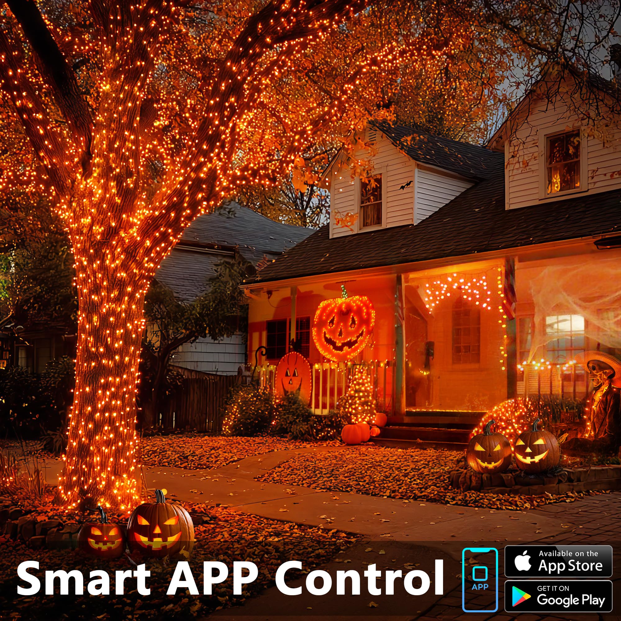 Brizled Smart Halloween Lights  300 Led 98Ft Orange & Purple Color Changing String Lights App & Voice Control  Music Sync  Dimmable Ghostfire Flow Light For Outdoor Indoor Halloween Thanksgiving Decor