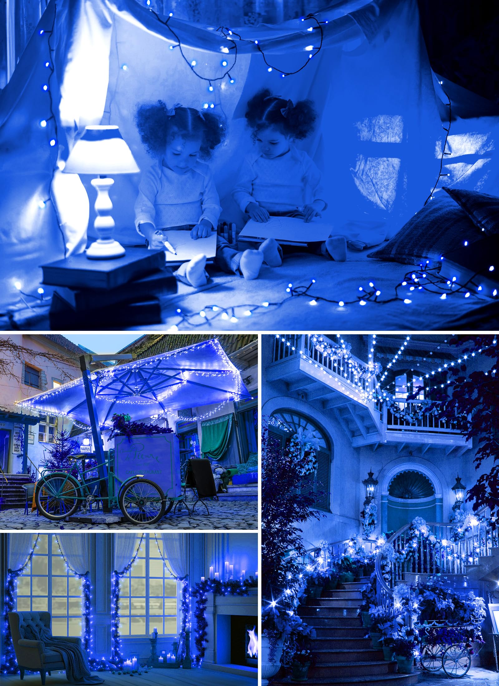 Brightown 100Led Solar String Lights Outdoor  Solar Powered Lights Ip65 Waterproof For Party Garden Yard Home Holiday Tree Decoration Lighting (Blue  100Led-1Pack)