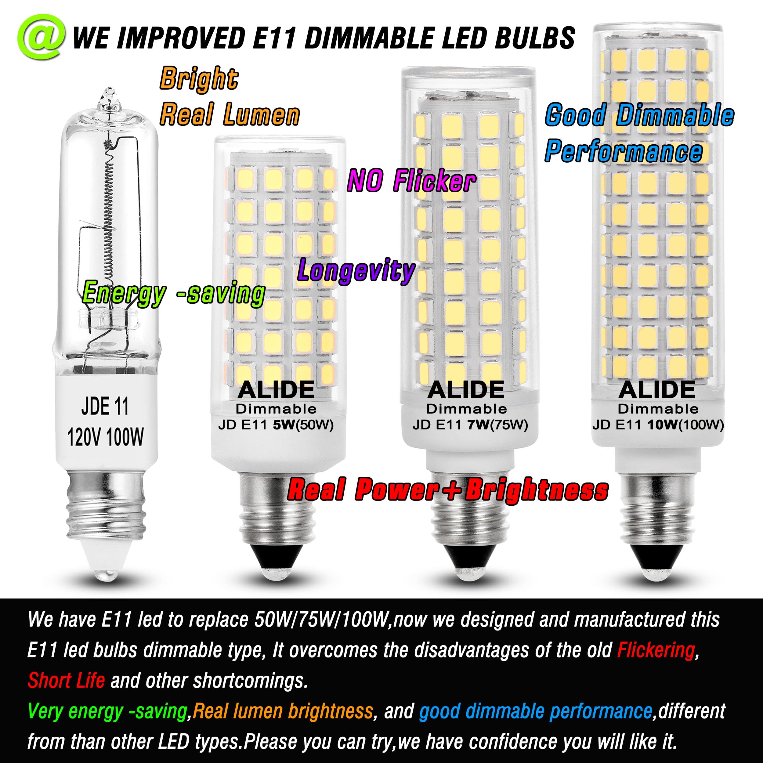 ALIDE E11 LED Bulbs 10W 1000LM Dimmable 6000K Daylight White Candelabra Bulbs, T3/T4 Mini Base, 5-Pack