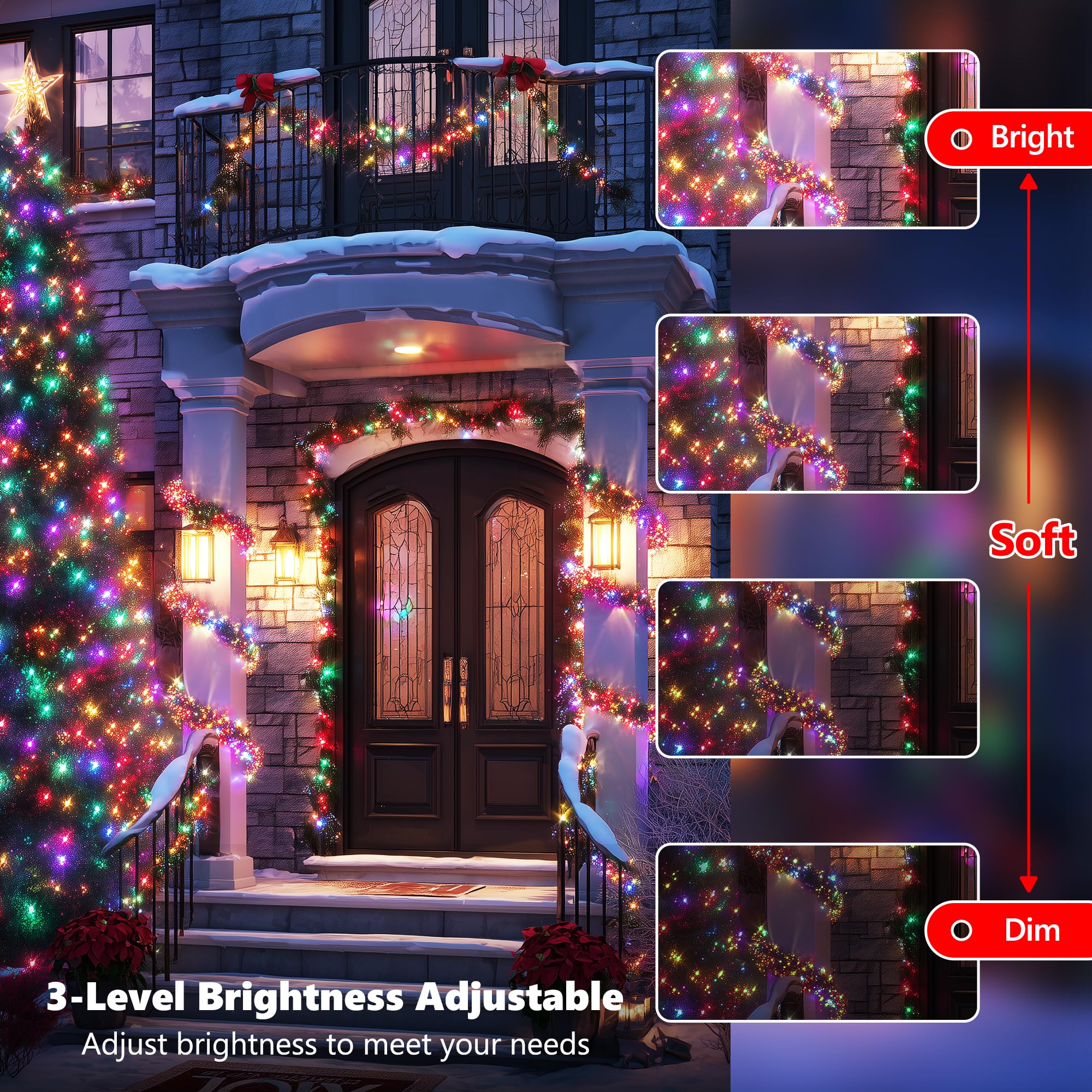 Ibaycon Color Changing Christmas Lights  66Ft 200 Led Rgb Christmas String Lights Outdoor  Fairy Twinkle Tree Lights With Remote Timer Plug In For Xmas Room Indoor Party Holiday Decorations