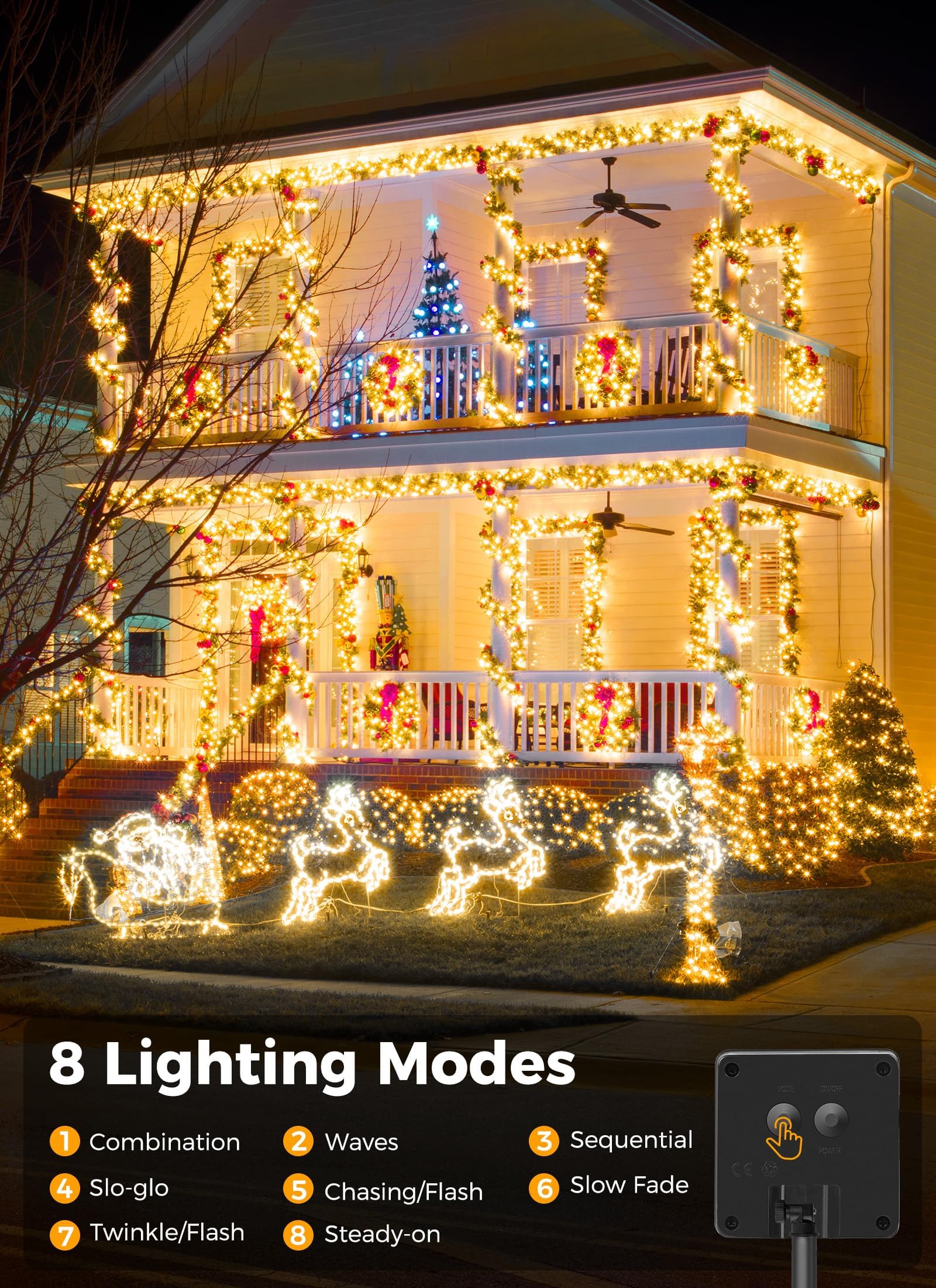 Solar String Lights For Outside  2-Pack 200Led 78Ft Total Solar Lights Outdoor Ip65 Waterproof Solar Powered Lights With 8 Lighting Modes For Party Garden Yard Holiday Tree Decoration  Warm White