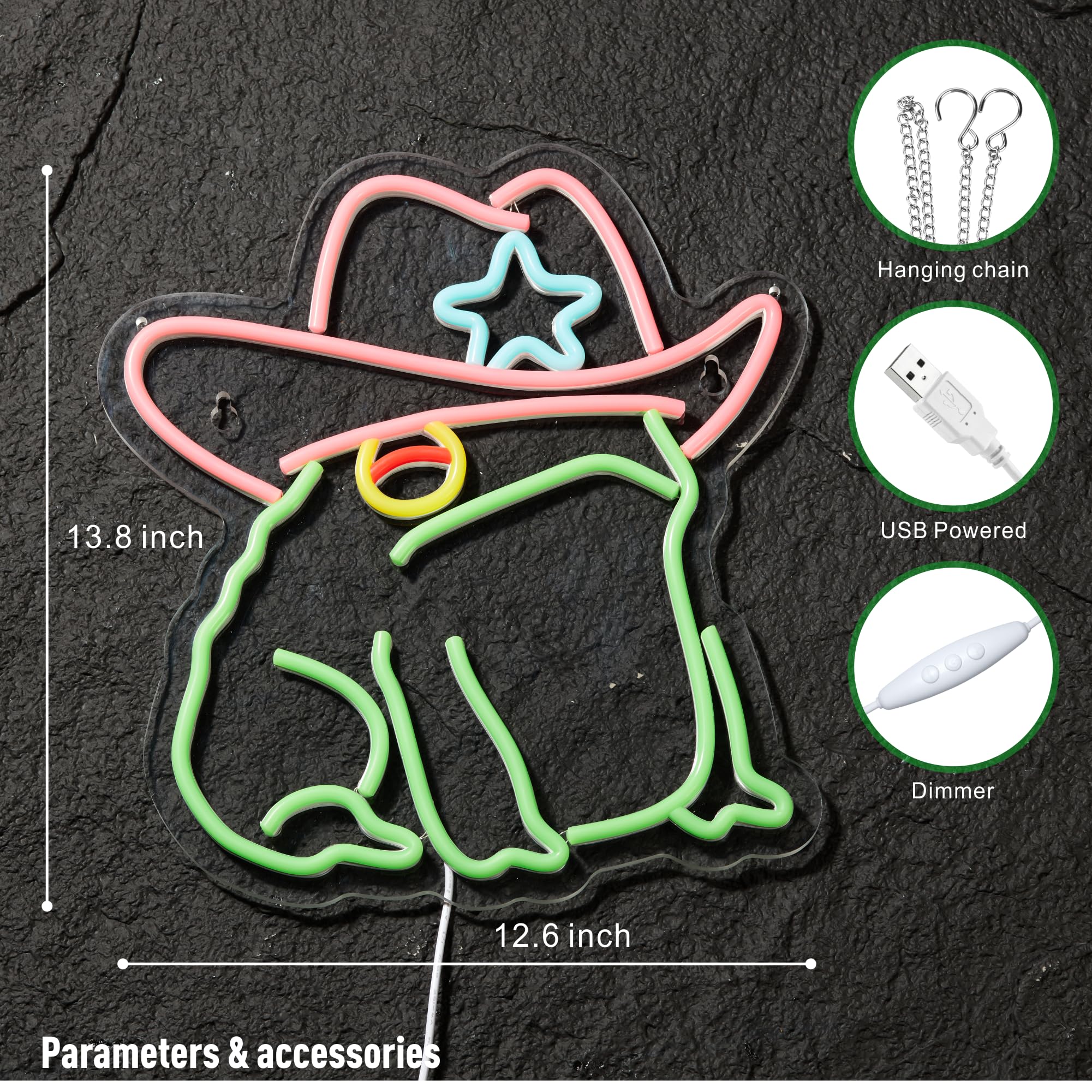 NEONLAND Cowboy Toad Neon Sign - Frog LED Light Art, Dimmable, 13.8 x 12.6 inch, Frog Green, Model NLANDANIMAL