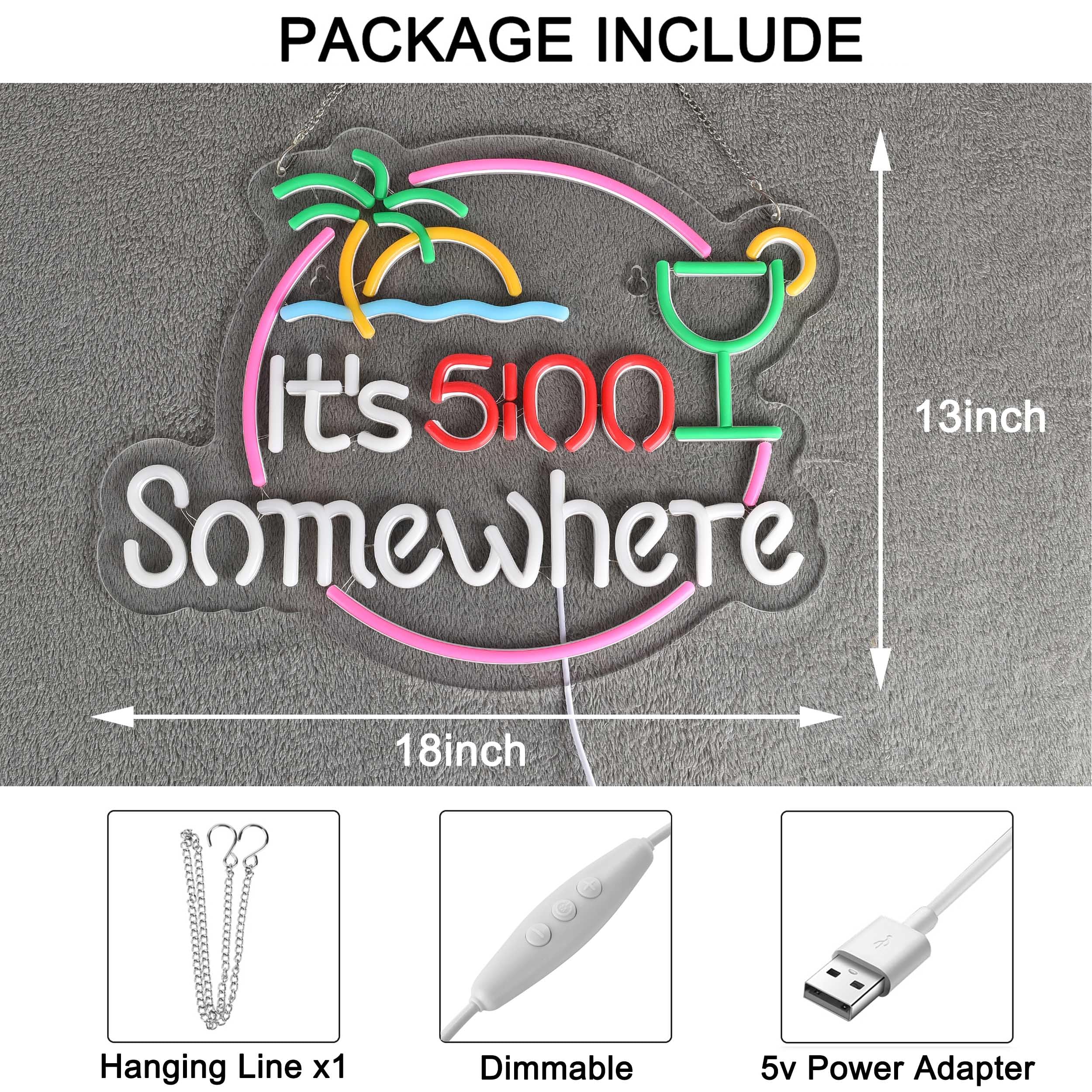 Geewkooy Its 5 00 O'Clock Some Where Neon Sign For Wall Décor Dimmable Led Man Cave Bar Beer Garage Neon Light Usb Powered Neon Art Signs Decor