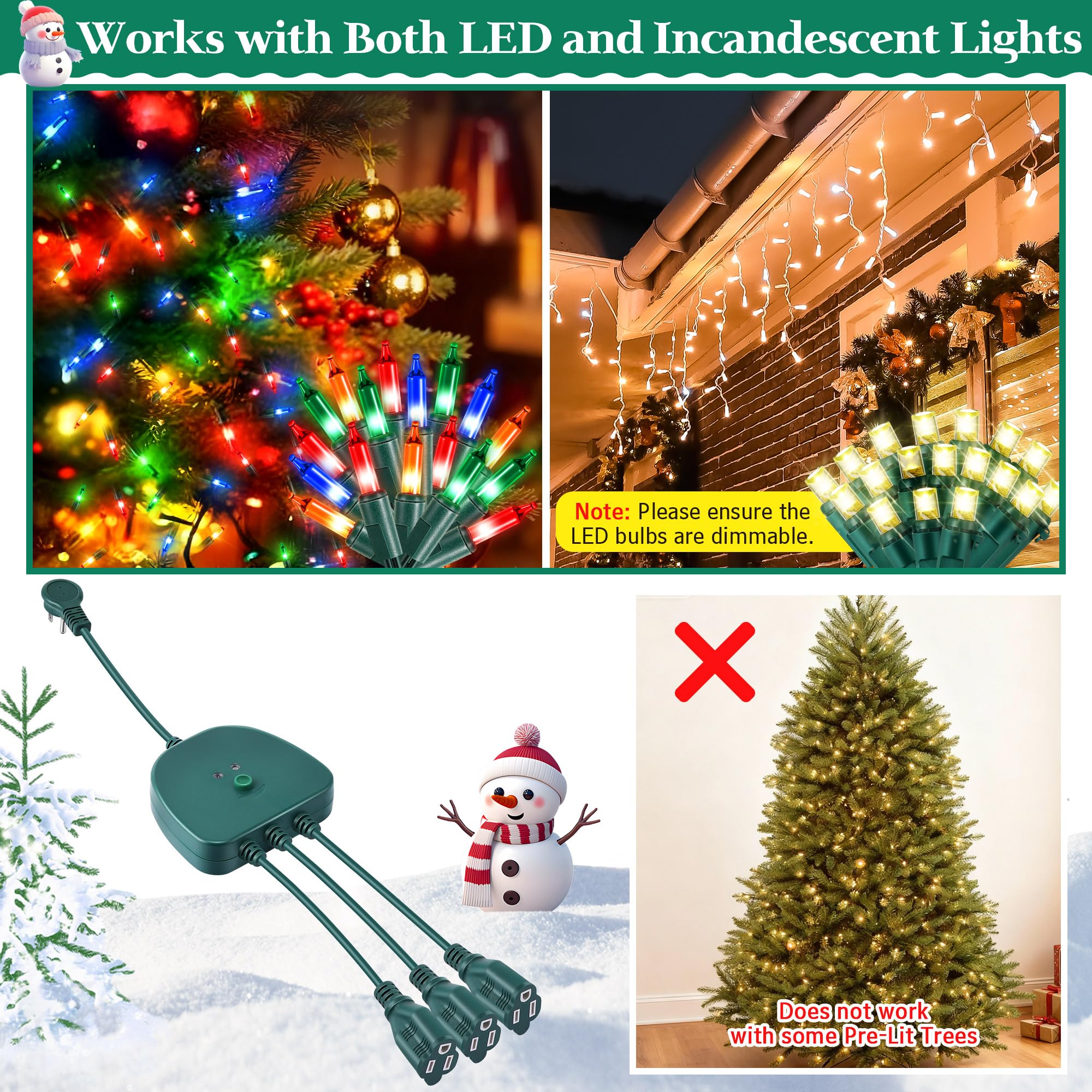 Gulfmew Christmas Light Controller with Remote, 14 Functions, Dusk to Dawn Sensor, Green, Model TD-Gulfmew-1056
