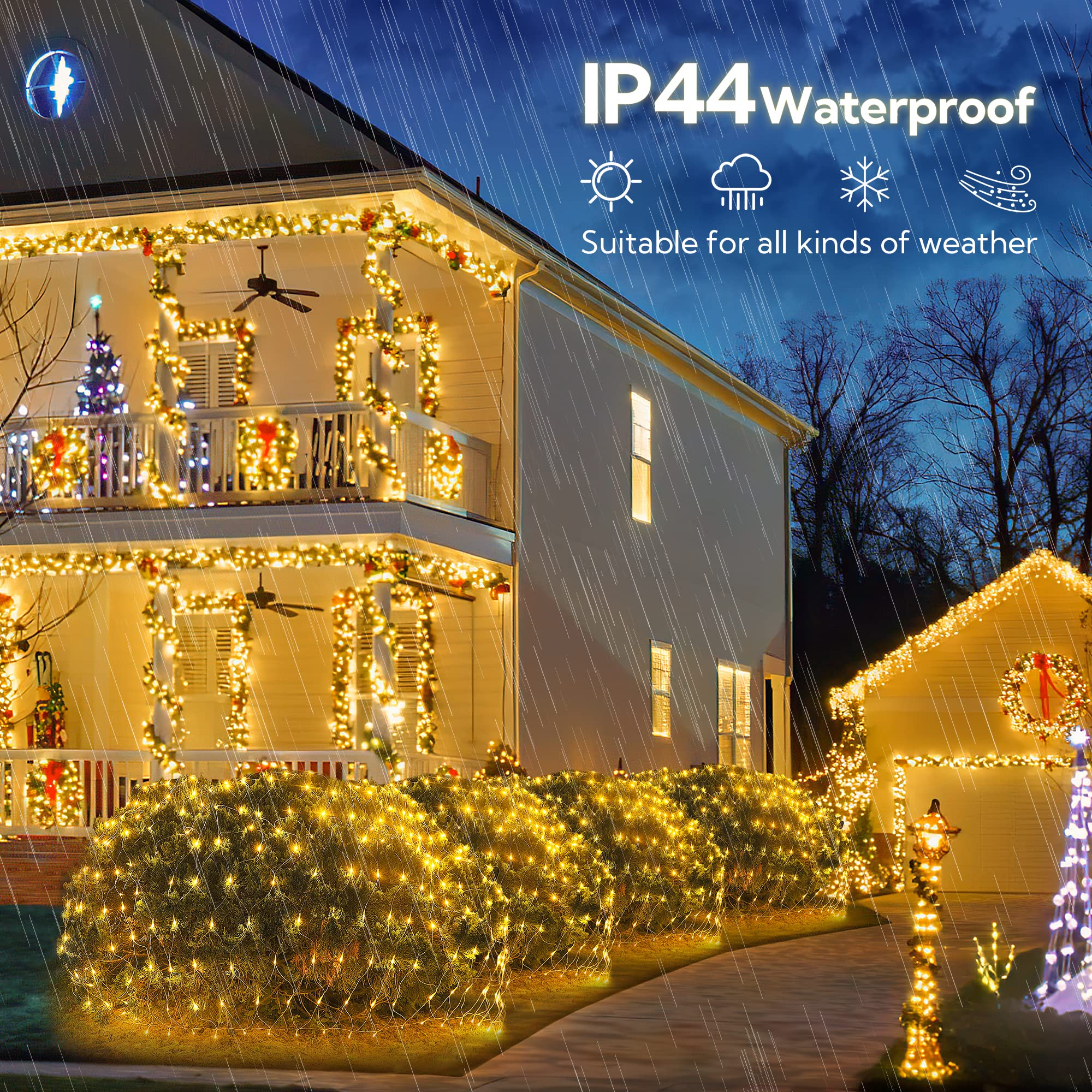 HEYFUNi 192 LED Net Lights, Waterproof Christmas Mesh Lights, 9.8ft x 6.6ft, Warm White, Model QX-U-O-N-192-A-C