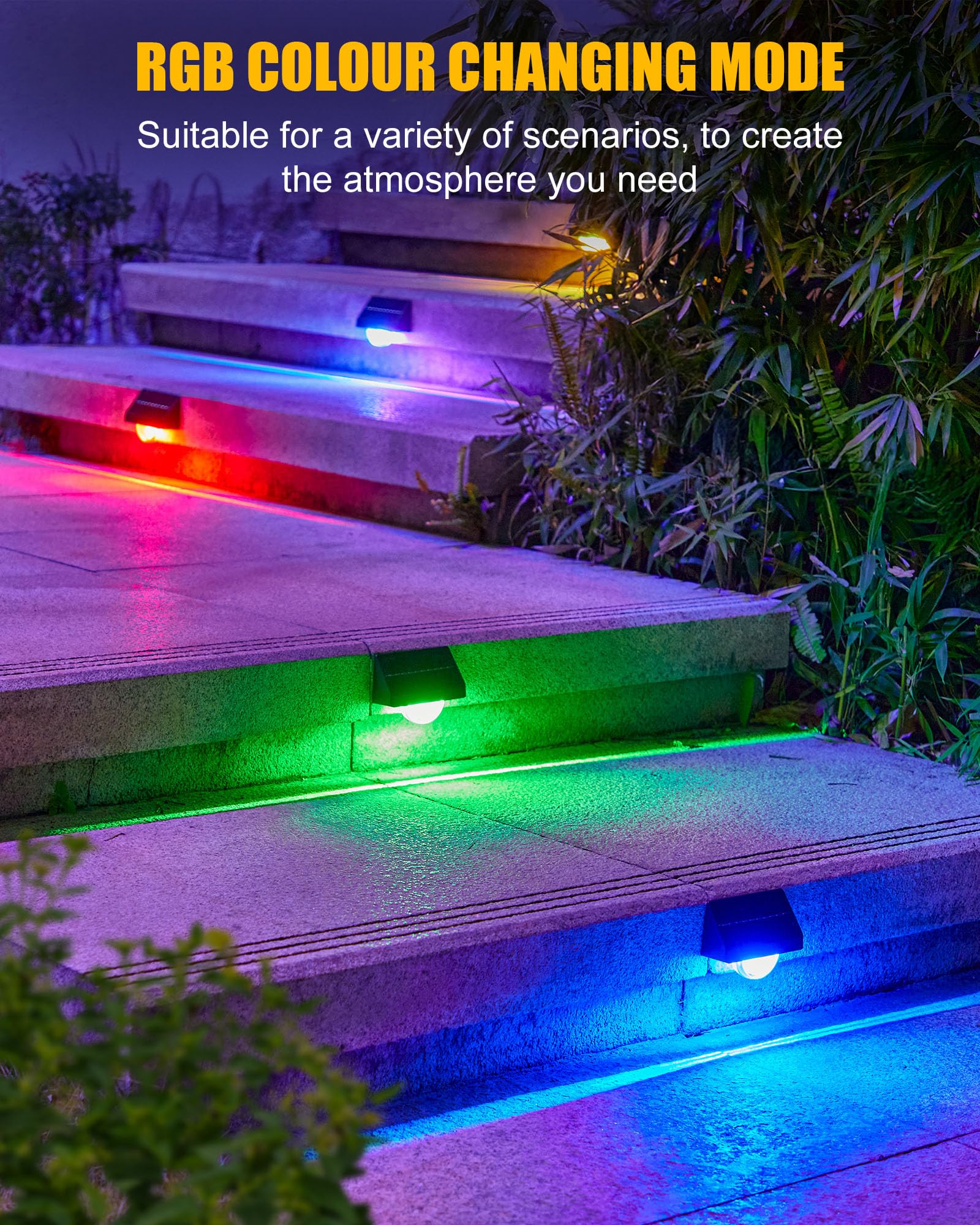 Brightown Solar Stair Lights Outdoor, Solar Step Lights Outdoor Waterproof Ip68, Multiple Color Modes Outdoor Step Light For Gar
