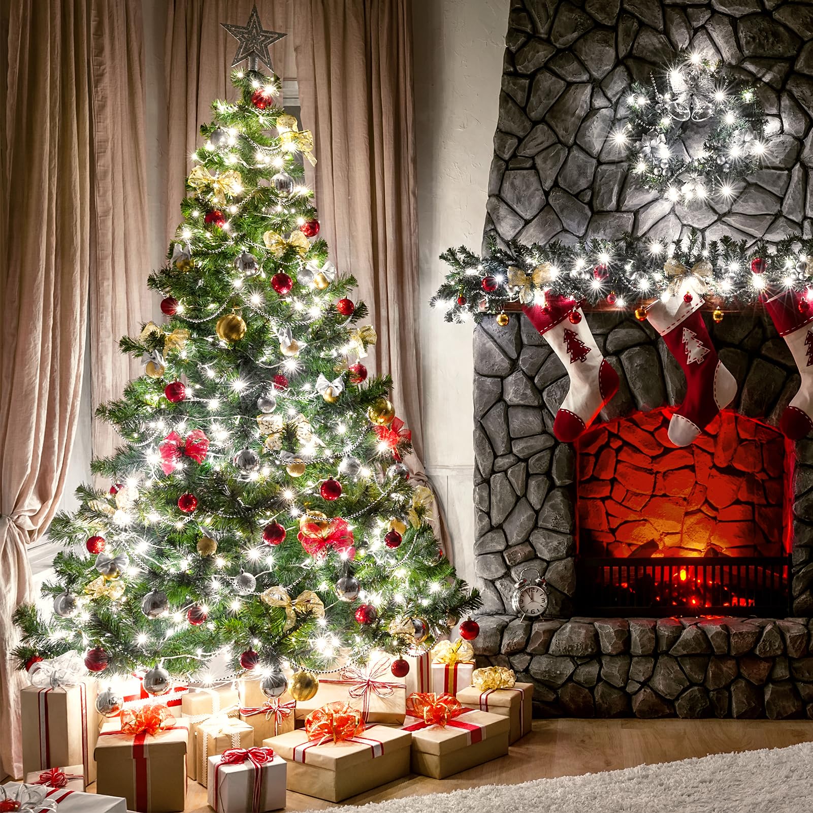 4 Pack Battery Operated Christmas String Lights,16.5Ft 50Led Tree Lights Timer Auto On/Off Clear Wire Christmas Lights,8 Modes Fairy Lights Indoor Outdoor Light For Xmas Tree Wreath Garden Patio Deck