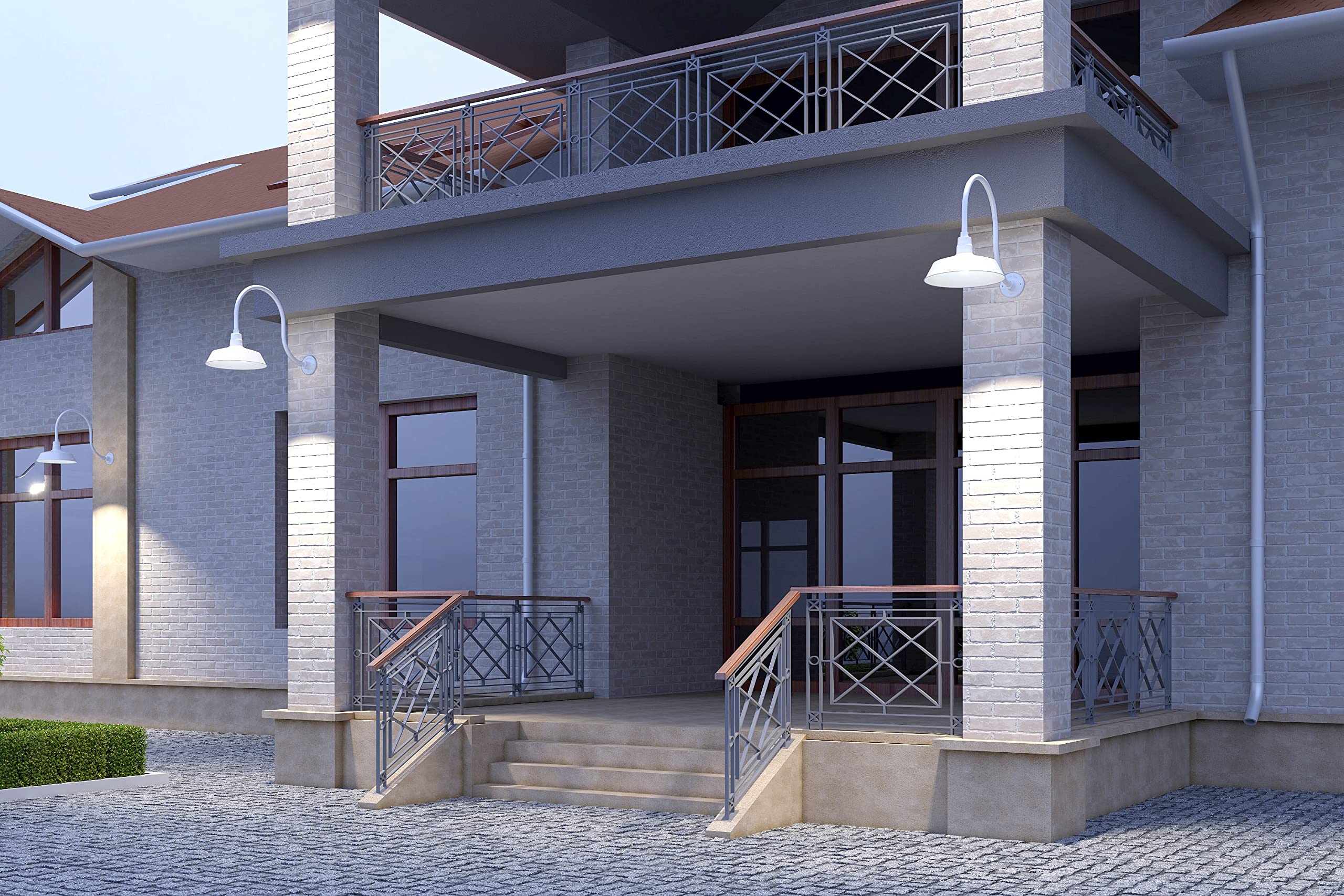 14In. White Outdoor Gooseneck Barn Light Fixture With 24In. Long Extension Arm - Wall Sconce Farmhouse, Vintage, Antique Style -