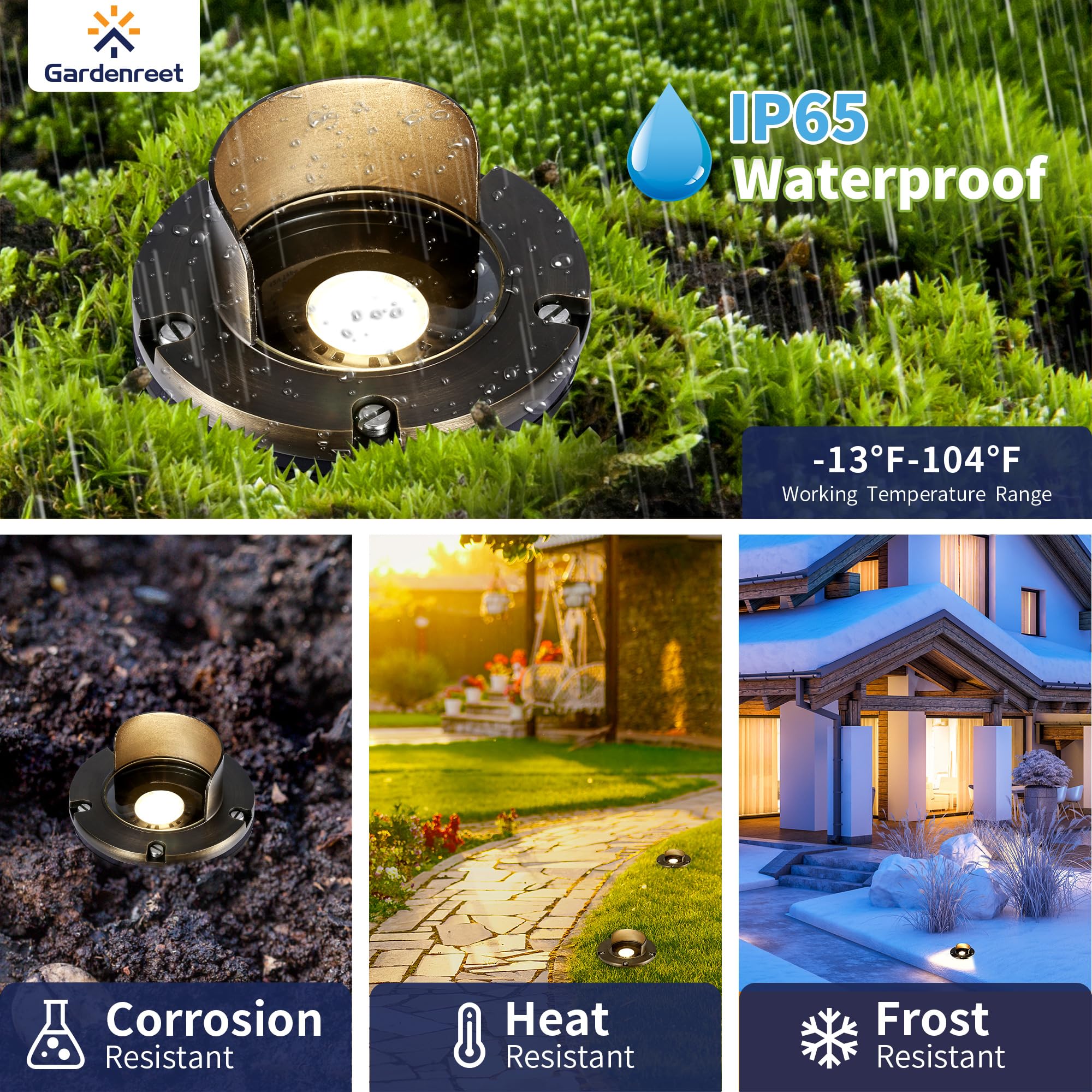 Gardenreet Landscape Well Lights Brass - Electric Hardwired Ip65 Low Voltage In Ground Lighting, Led 12V Waterproof Directional