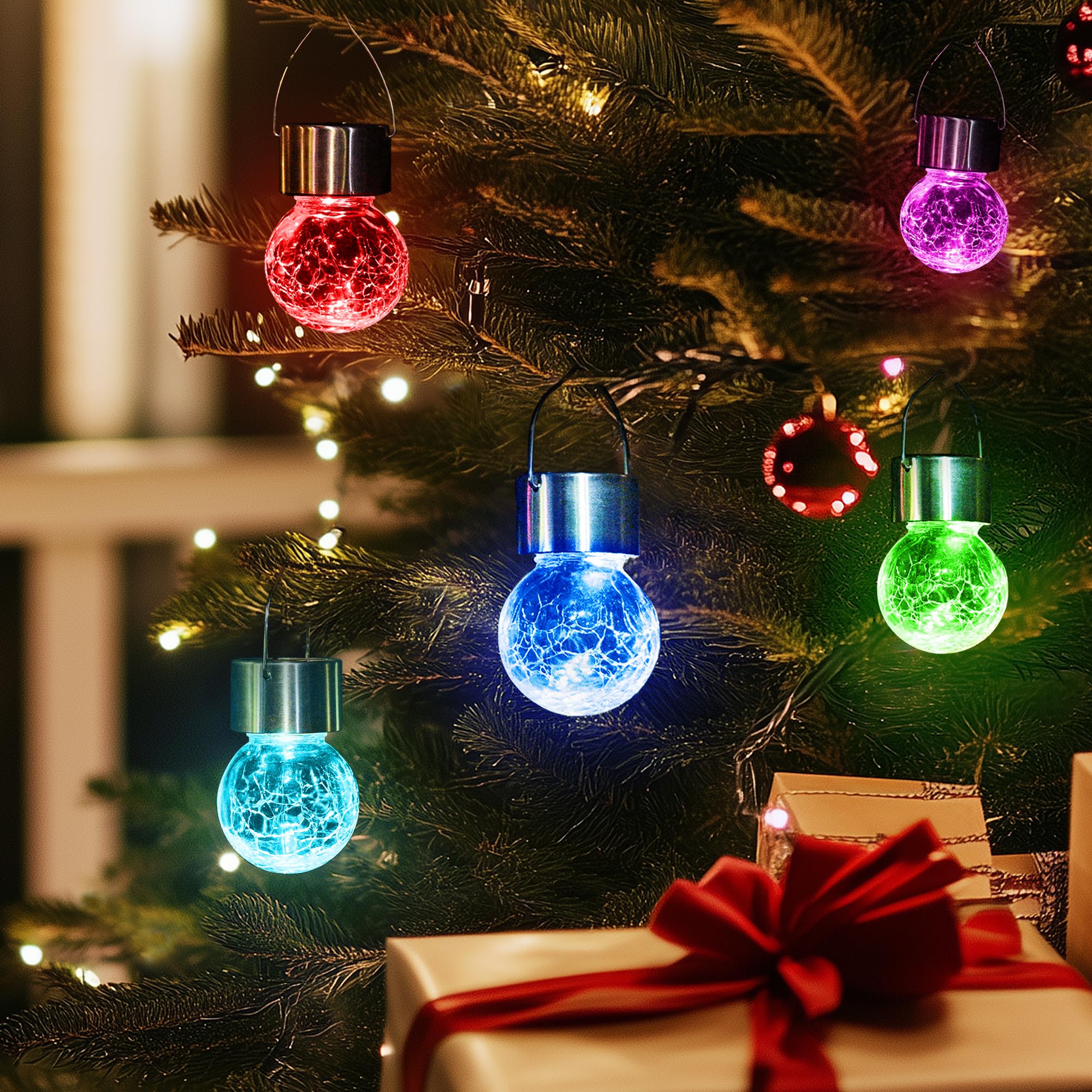 Gigalumi 16 Pack Solar Outdoor Lights, Solar Hanging Lights For Christmas Decoration-Cracked Glass Solar Lights Outdoor Waterproof For Garden, Yard, Fence, Tree(Color Changing)