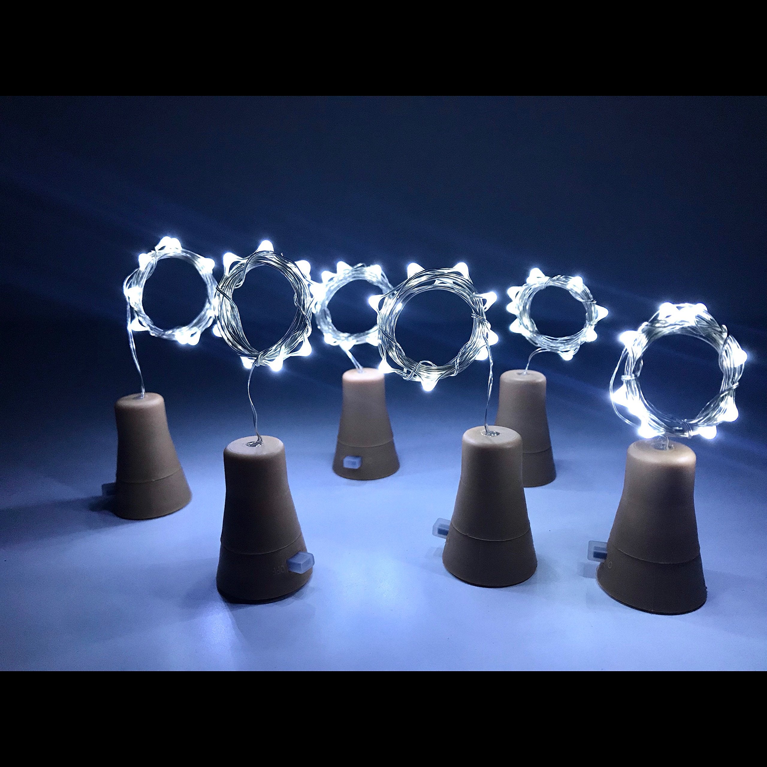 6 Pack Solar Powered Wine Bottle Lights, 20 Led Waterproof Copper Cork Solar Lights For Wedding Christmas, Outdoor, Holiday, Garden, Patio, Pathway Decor (Cool White)