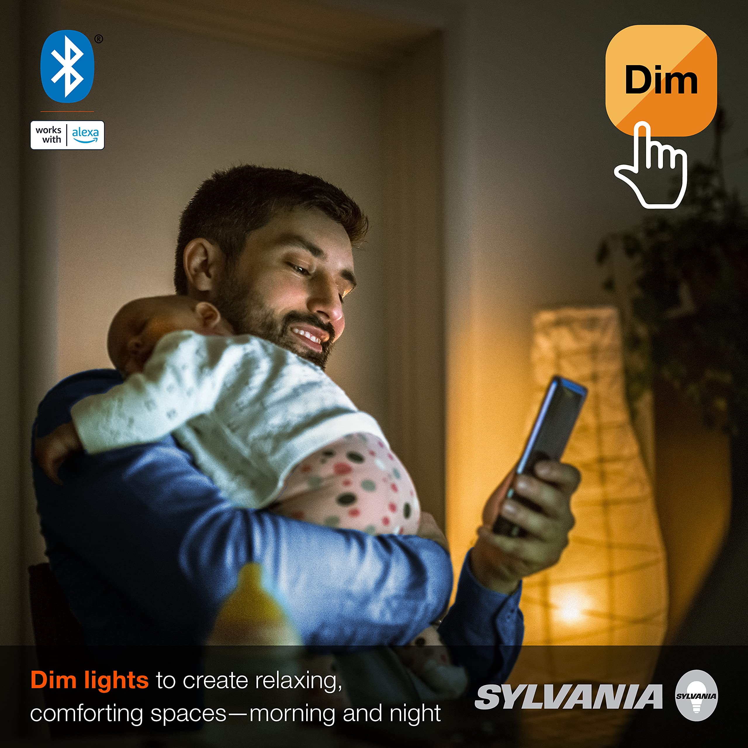 Sylvania Bluetooth Mesh Led Smart Light Bulb, One Touch Set Up, A19 60W Equivalent, E26, Soft White, Works With Alexa Only - 2 P