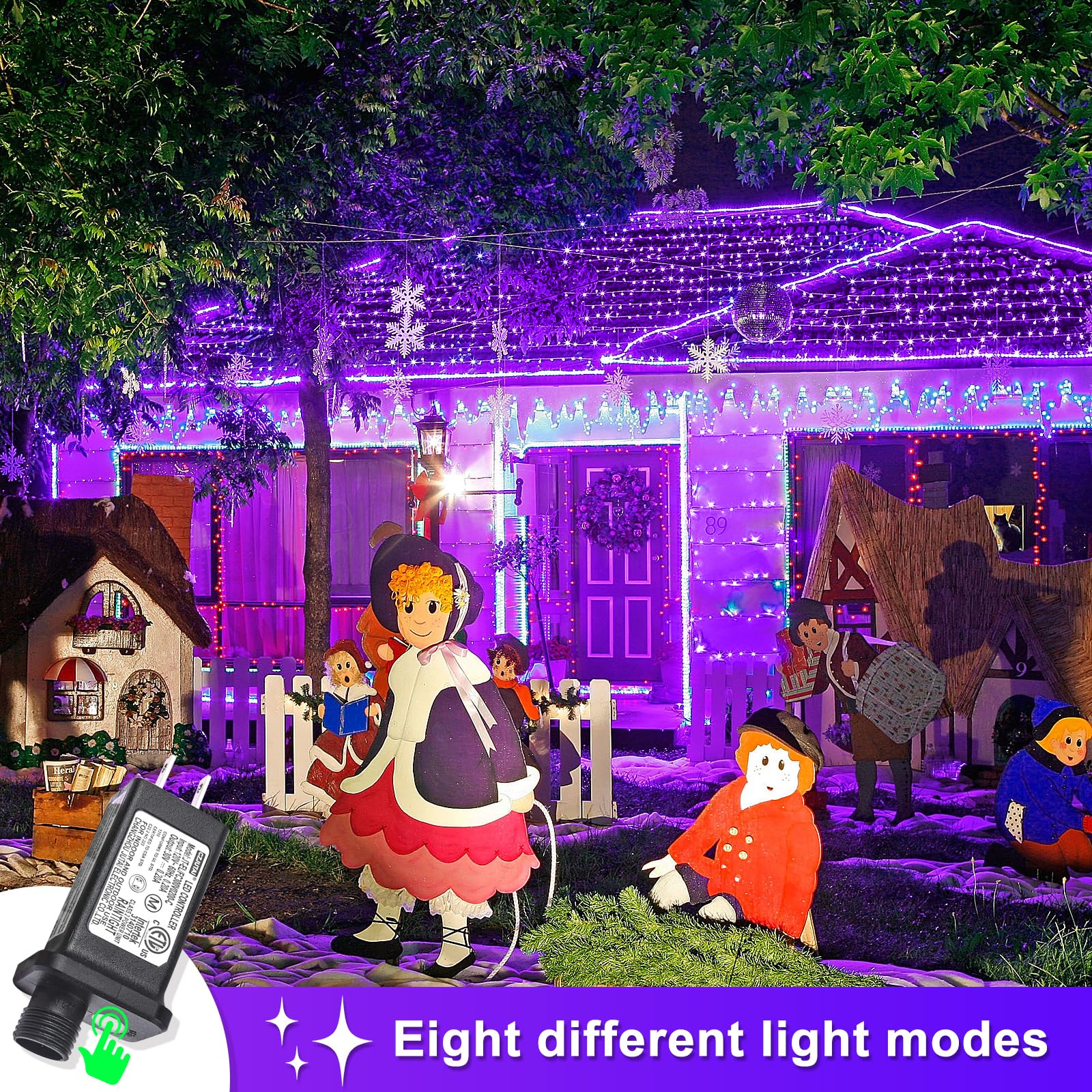 Einiiya 120 Led Purple Halloween Lights  40 Ft Christmas Lights Indoor Outdoor 8 Modes Plug In Waterproof Fairy String Lights For Tree Christmas Halloween Thanksgiving Decorations