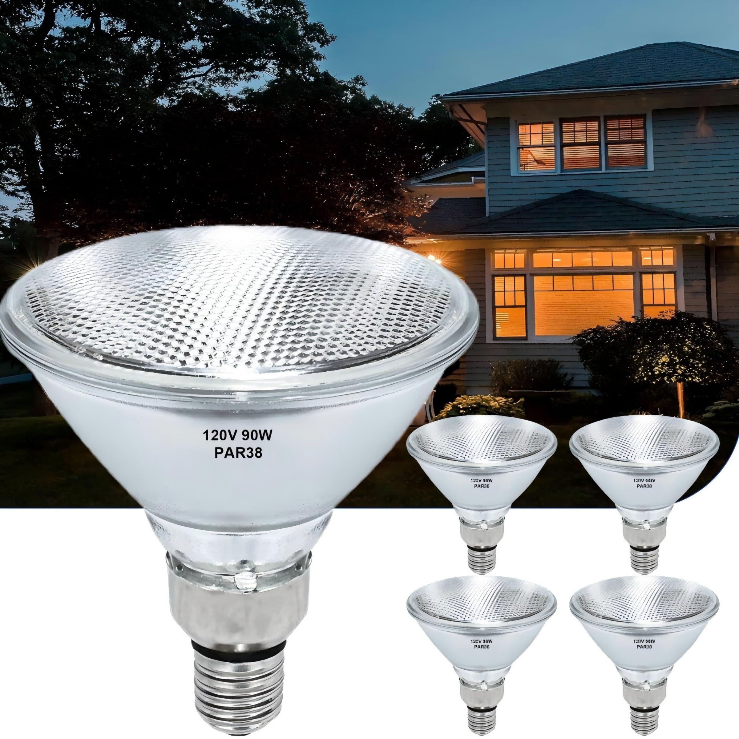 Lachesan Par38 Halogen Flood Light Bulbs 4 Pcs, 90W Equivalent, 120V, E26 Base, 2700K Warm White Light For Indoor And Outdoor