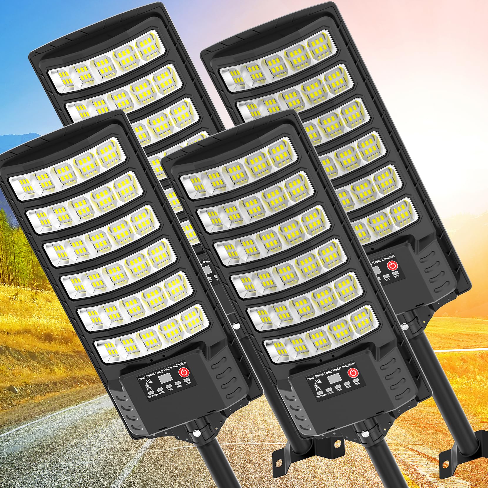 Solar Street Lights Outdoor Waterproof,48000LM 320Wide Angle Flood Light, LED Solar Parking Light with Motion Sensor and Remote