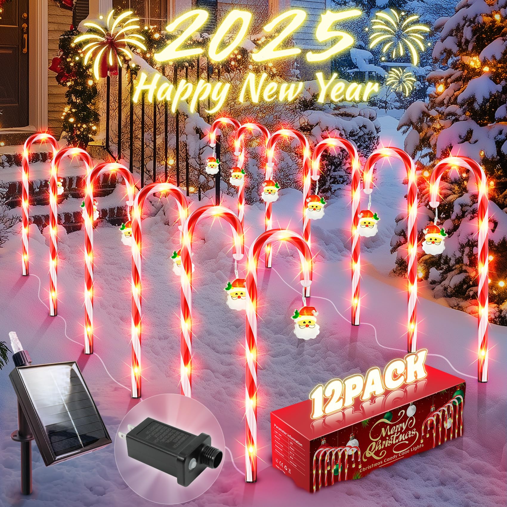 Solar Christmas Lights Outdoor Decorations: Candy Cane Light Waterproof for Yard Decorative Outside - Santa Claus Pathway Stake 