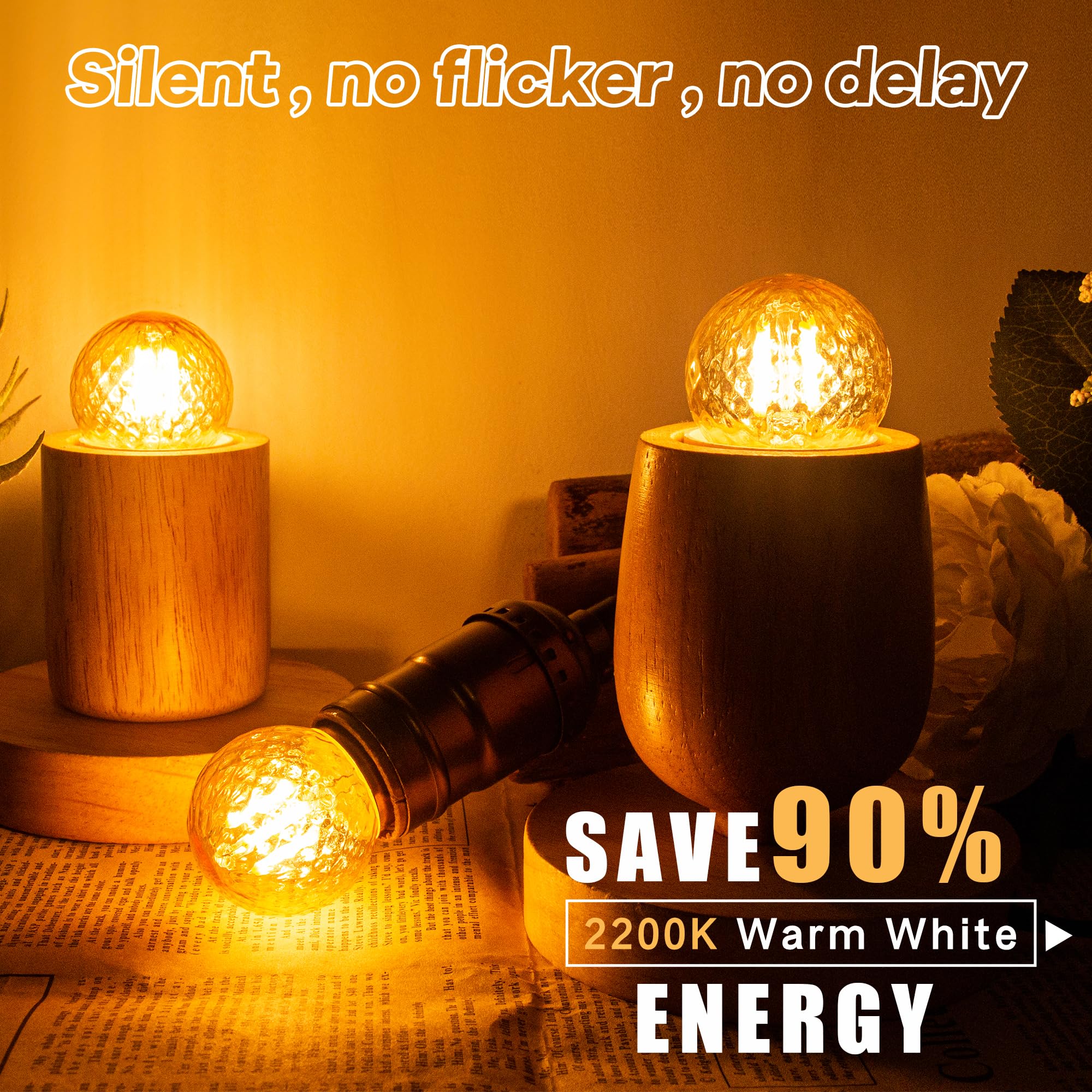 G40 Low Wattage Led Bulbs E26 Standard Screw Base 3 Watt Equivalent To 25W Decor Bulb,Dimmable Amber Small Edison Bulbs Warm Whi