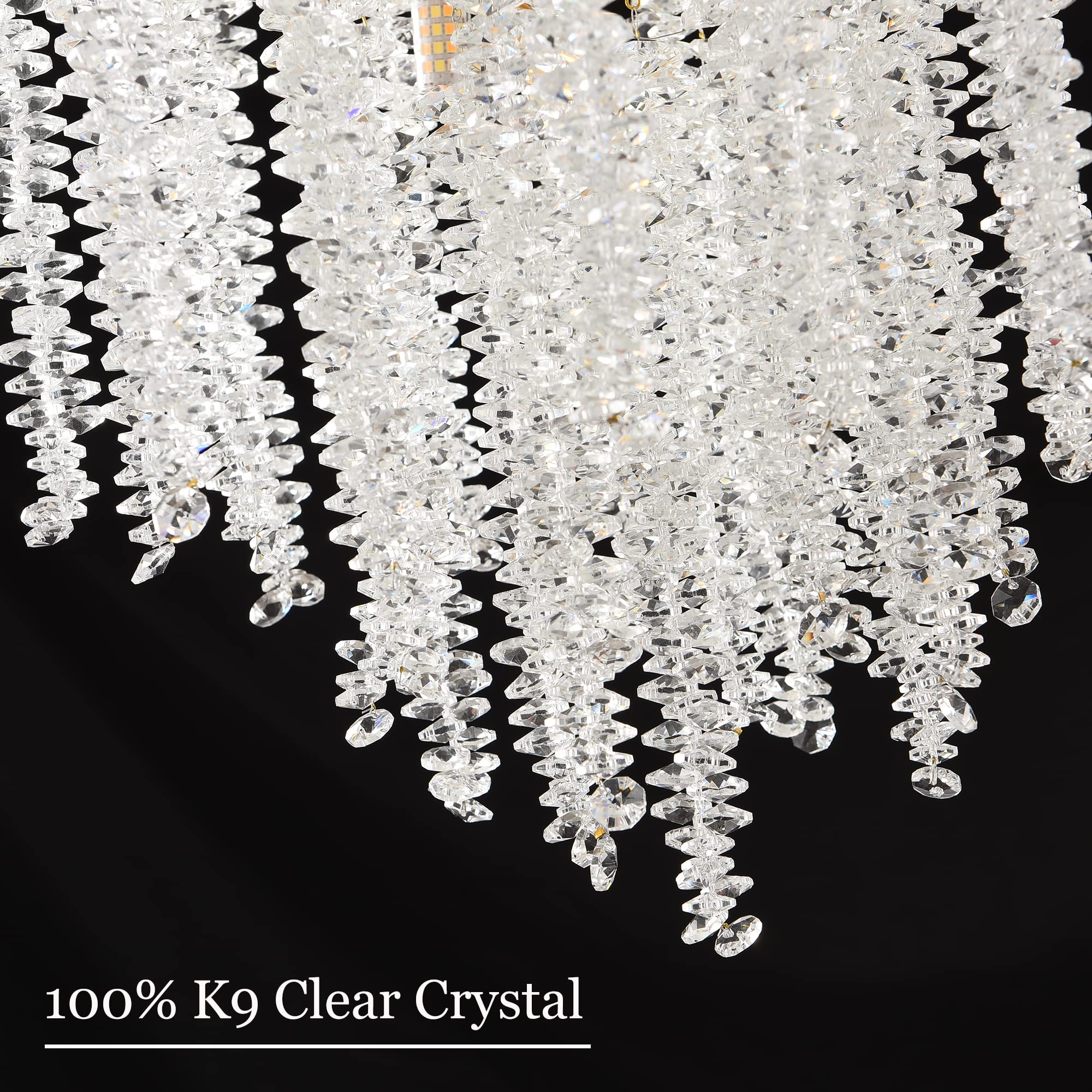 Upfelw Modern Crystal Branch Chandelier D12, Black Luxury Round Tree Branch Raindrop Pendant Light Fixture 5 Lights For Kitchen