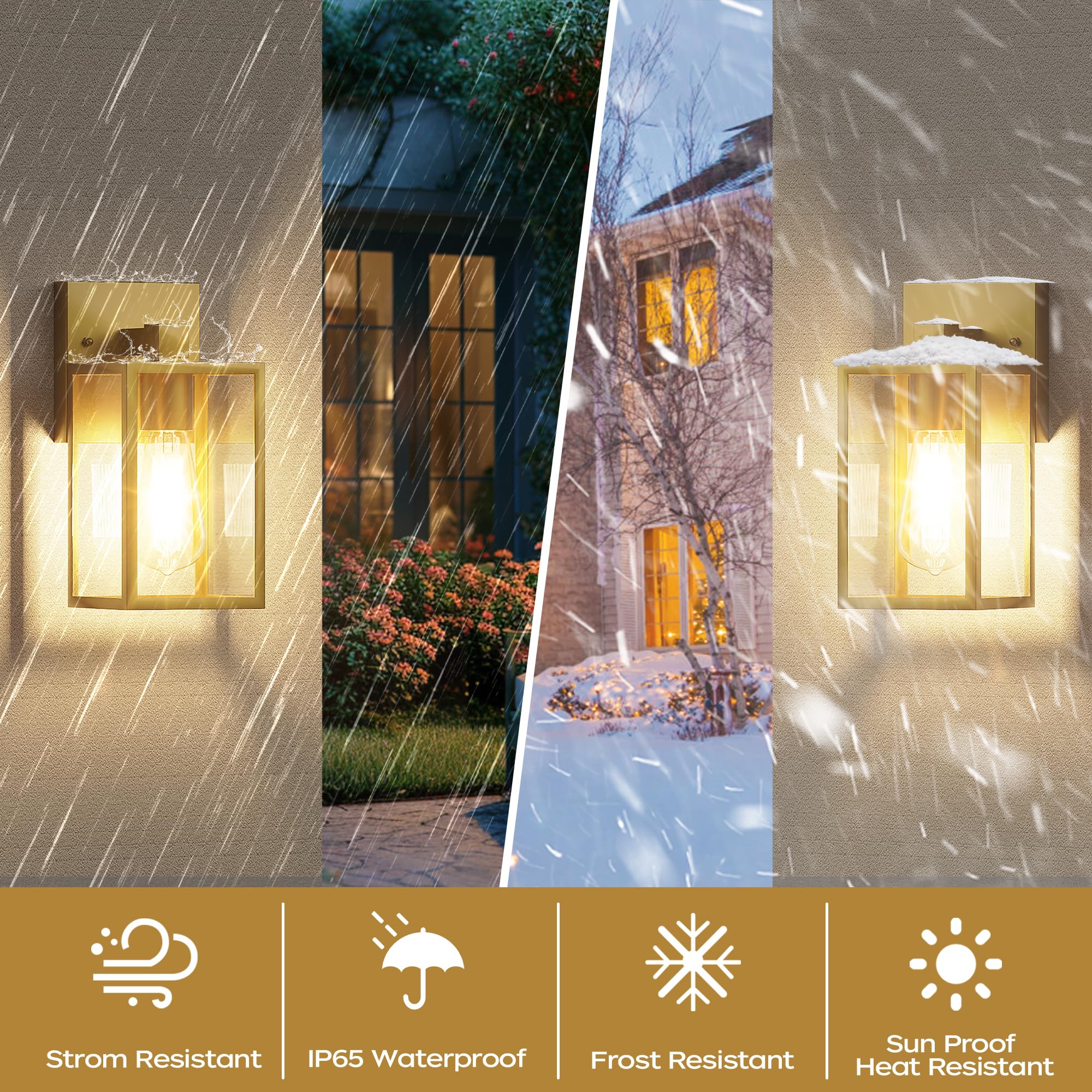 Wihtu Gold Outdoor Exterior Light Fixture For House, Led Front Porch Lights For House, Waterproof Wall Sconce Lantern Lamp, Outs