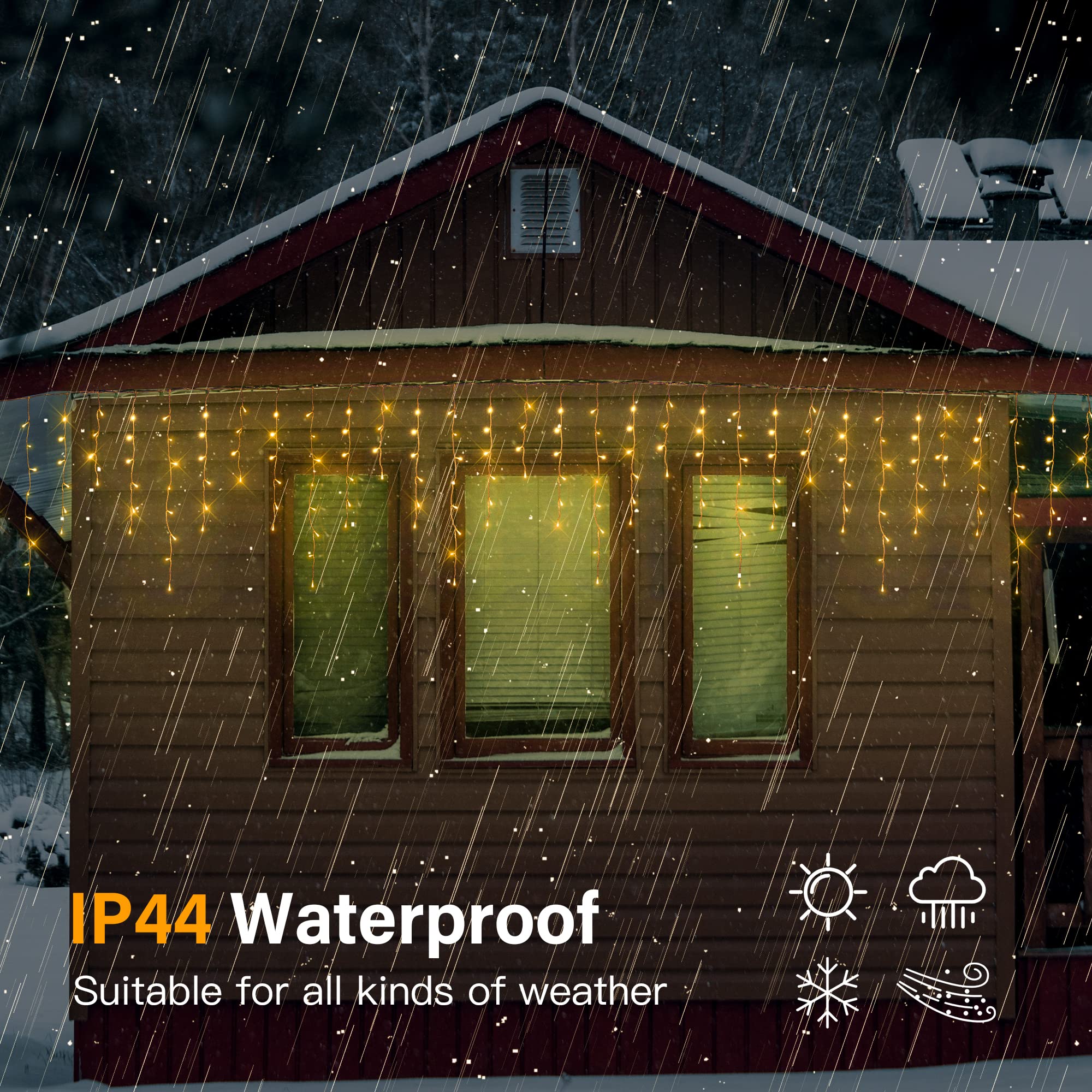 Qunlight 300L Led Icicle Lights, Warm White Window Curtain Lights,8 Modes With 30V Plug In For Wedding, Party, Bedroom, Home, Garden, Outdoor, Indoor Wall,Christmas Decorations,Connectable(Warm White)