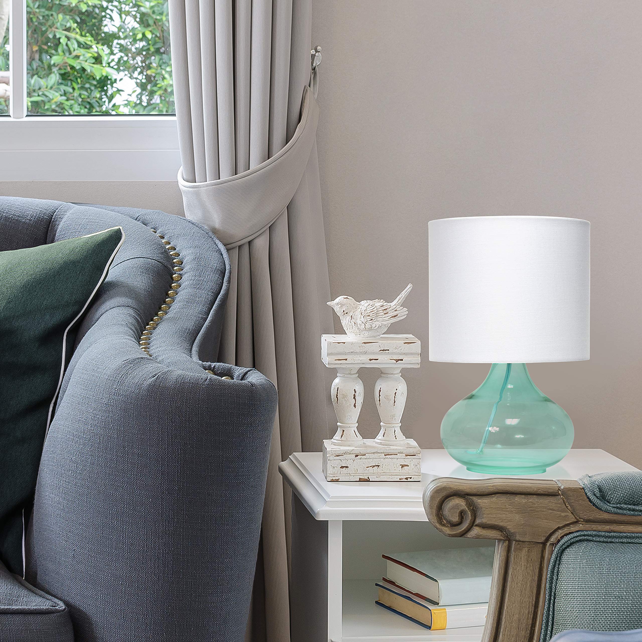 Simple Designs Lt2063-Aow Glass Raindrop Bedside Table Lamp With White Fabric Shade, Aqua (Pack Of 4)