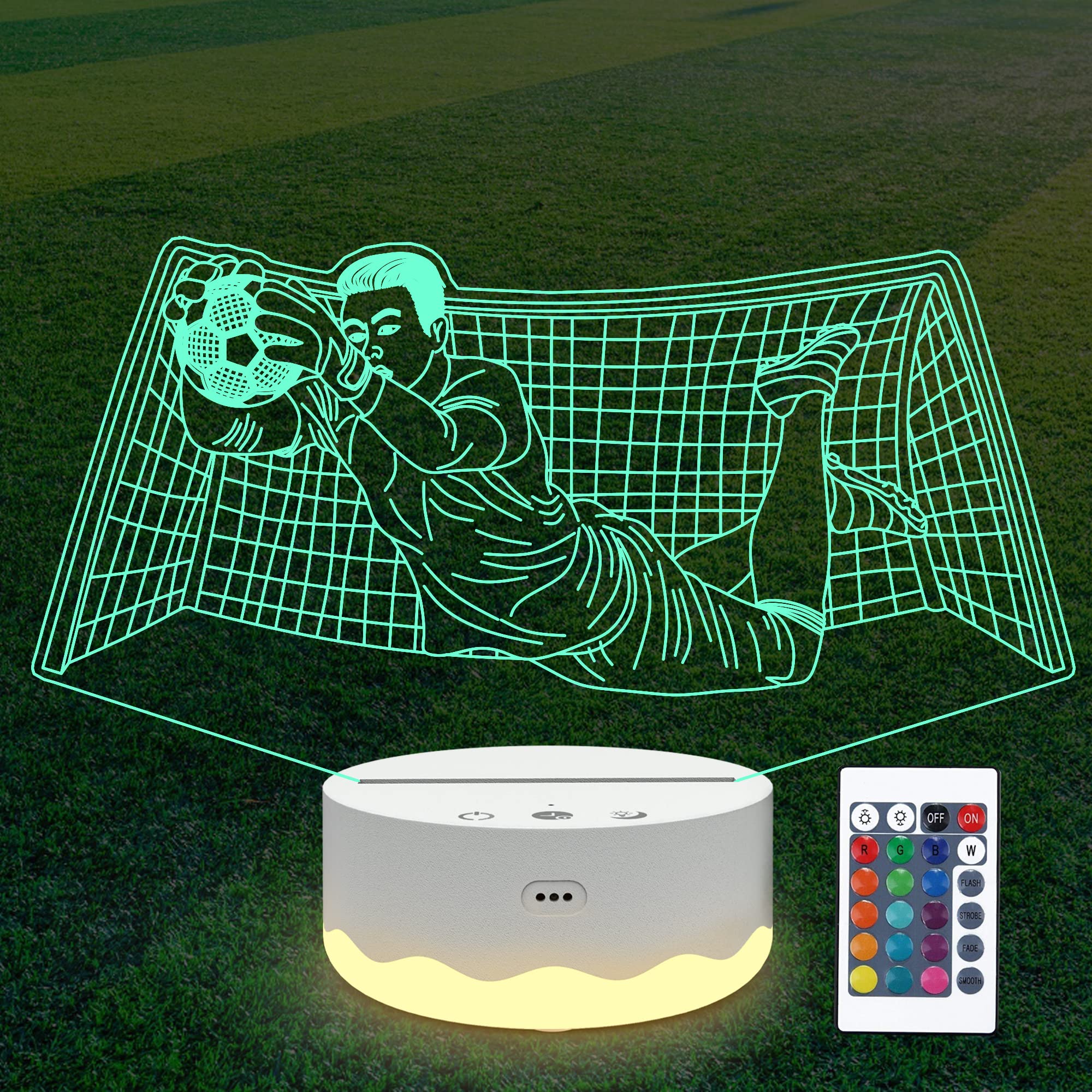 Soccer Gifts for Boys, Cool Soccer Goalie Night Light 3D Optical Illusion LED Lamp with Remote Control 16 Colors Changing Footba