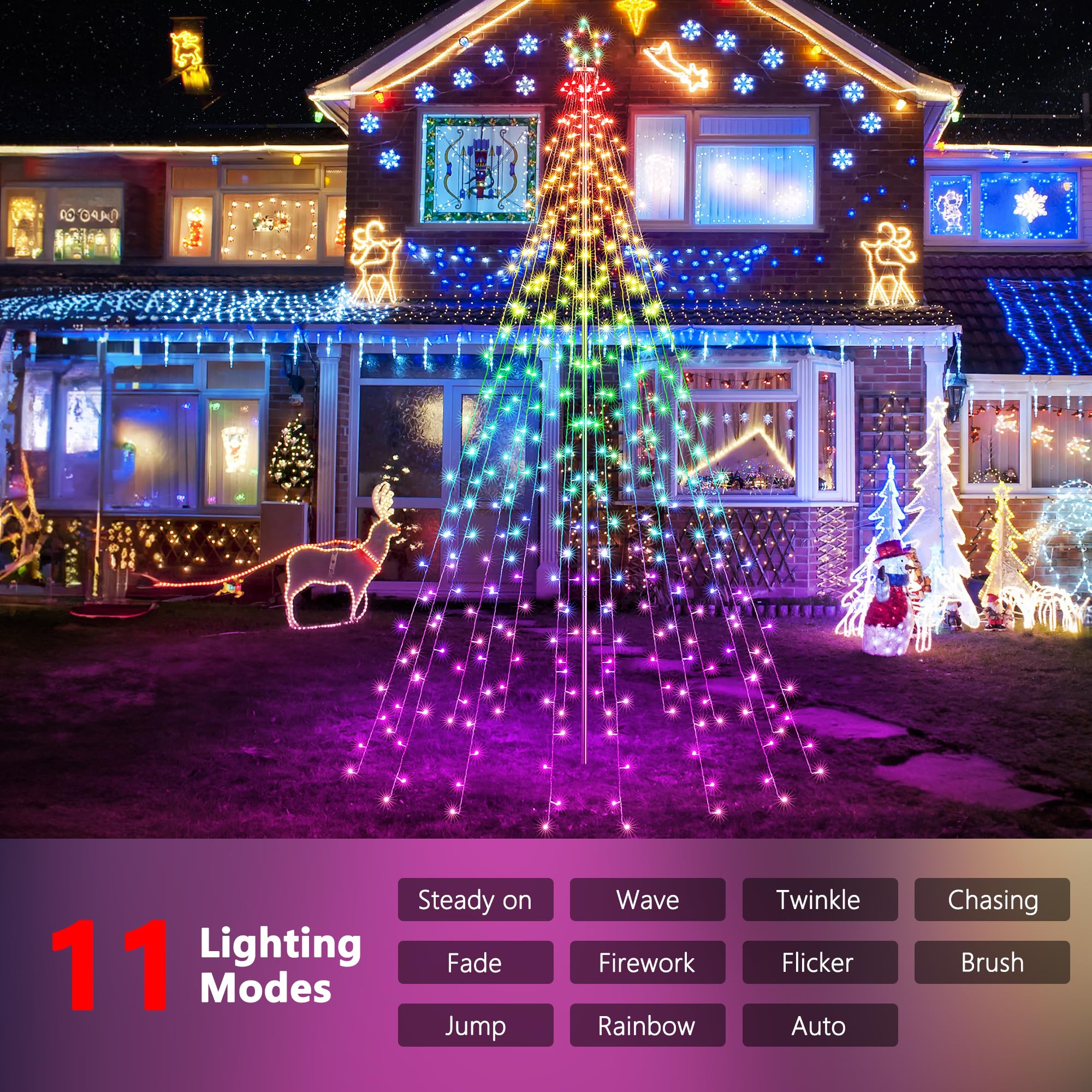 Flacchi Outdoor Star String Lights - 10FT RGB Waterproof Pole Set with Remote, Timer & Multiple Modes (Model: SSL0408-C-D-29V)