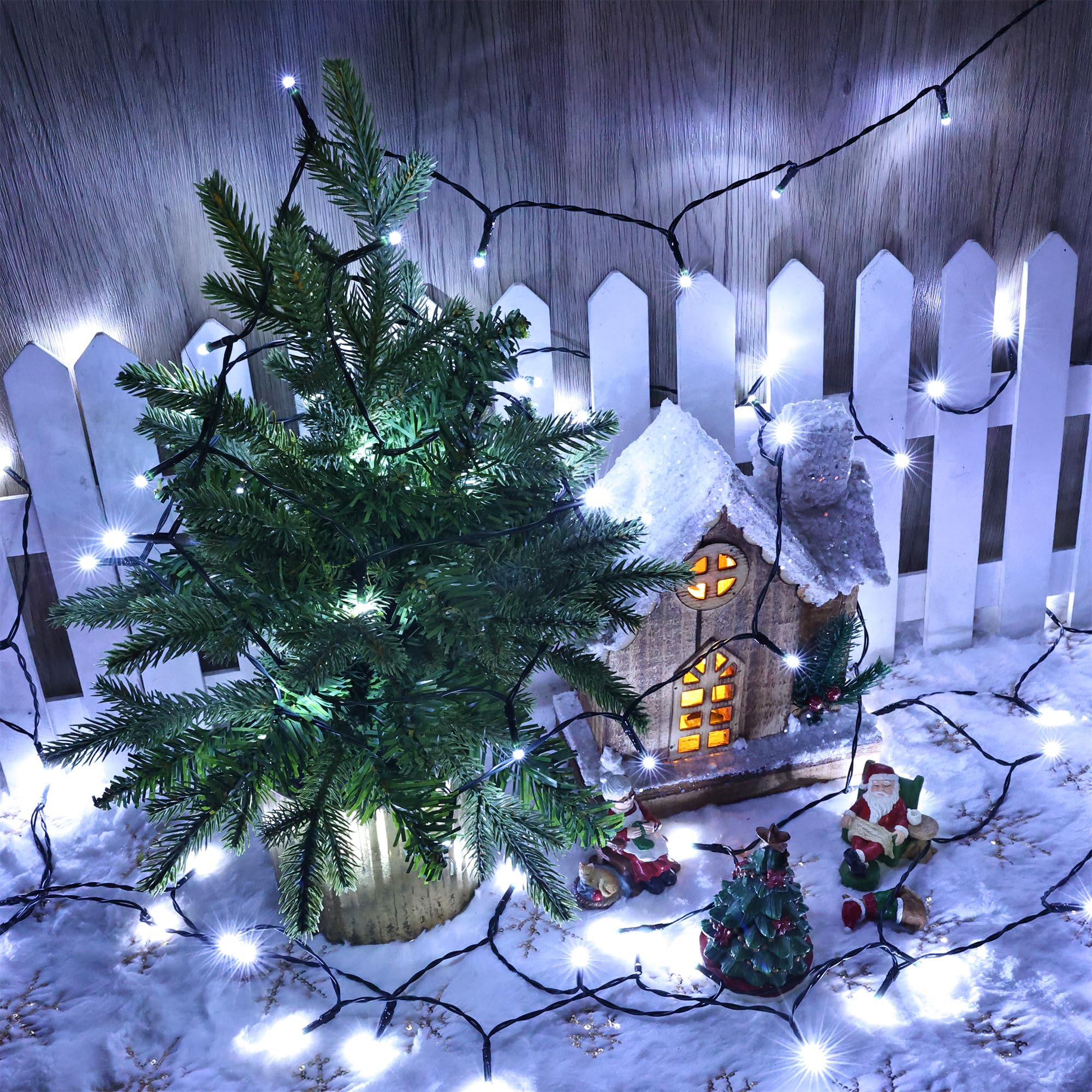 Lomotech Battery Operated Christmas Lights - 2 Pack Total 33Ft 100Leds String Lights 8 Modes Waterproof With Timer For Home  Garden  Party  Holiday  Tree Decoration (Green Wire  White)