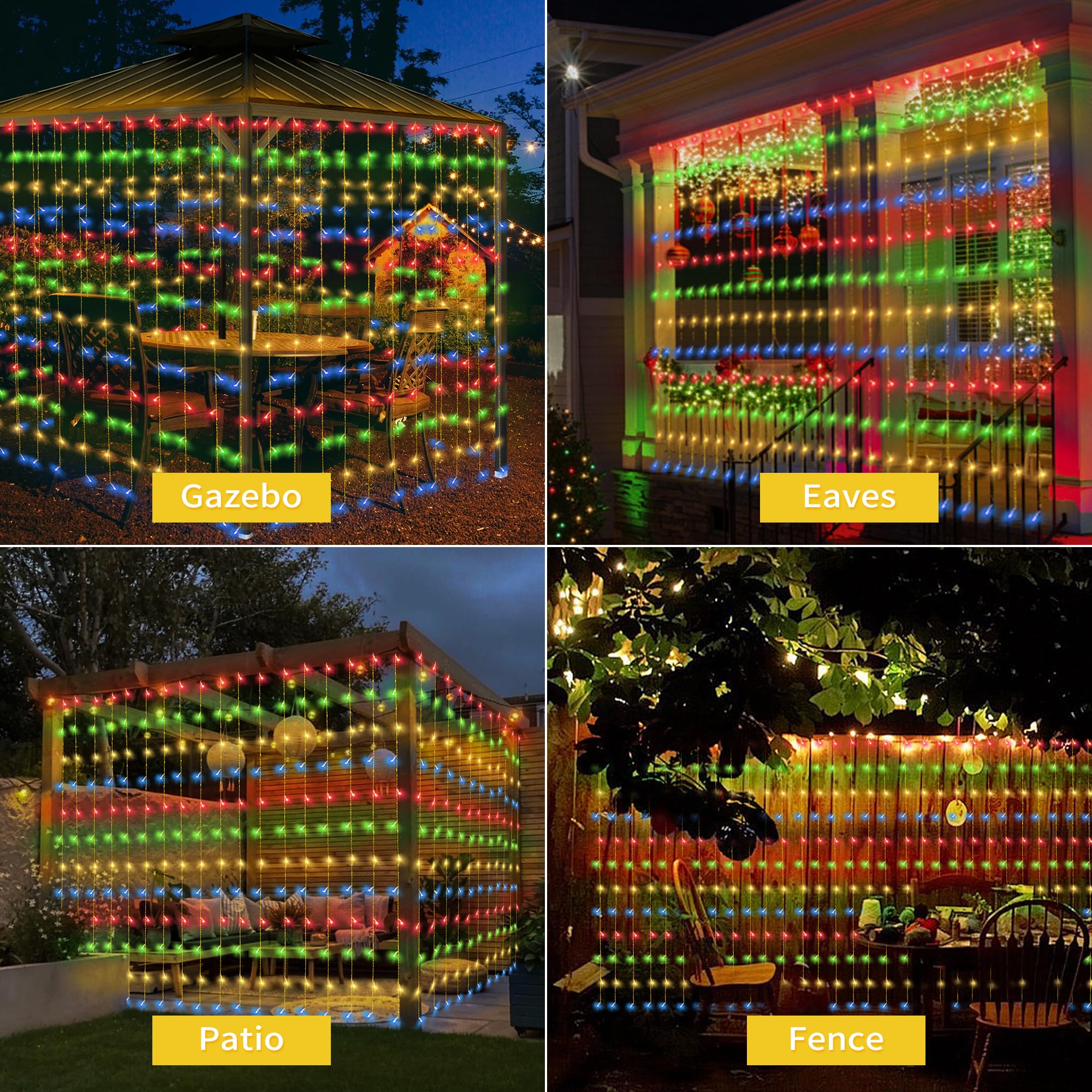 32.8 * 6.56FT Large Size Solar Curtain Lights Outdoor, 8 Modes Outdoor Solar String Icicle Lights, Solar Garden Christmas Lights