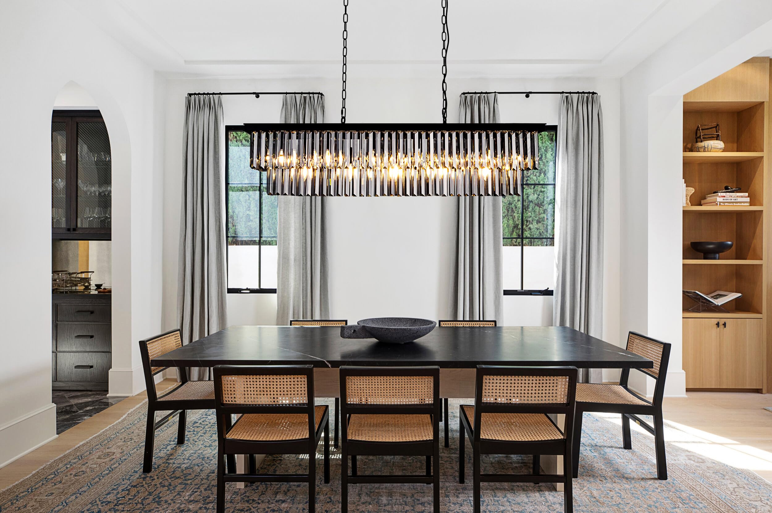 Wellmet Crystal Chandelier 47 Inch, 11-Light Modern Smoke Grey Rectangular Crystal Chandelier Ceiling Hanging, Linear Chandelier