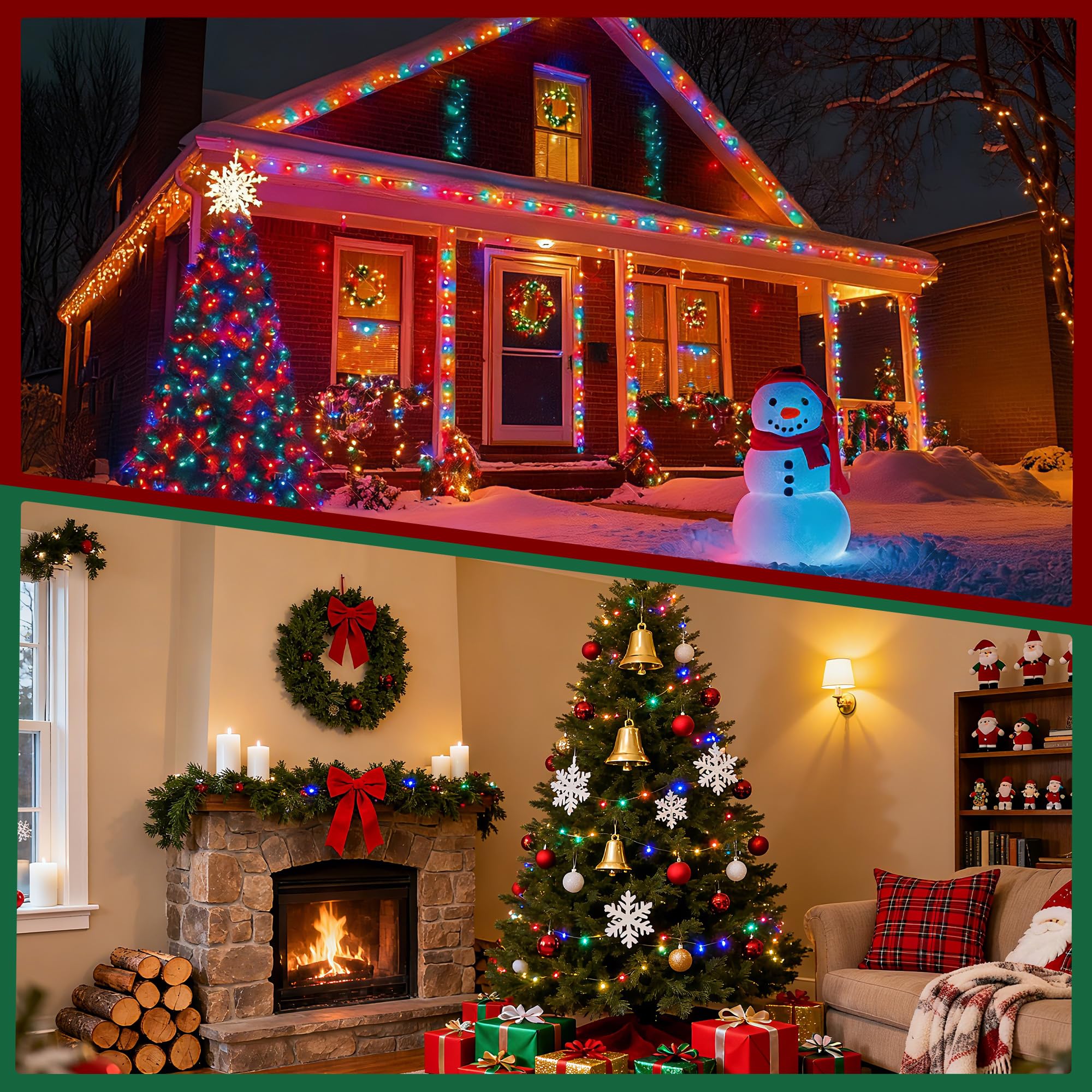 Banbanjo Christmas String Lights Indoor Outdoor Clear Wire  200 Led 66Ft Multicolor Christmas Lights Outdoor For Bedroom 8 Mode  Twinkle Fairy Light Plug In For Home Wedding Tree Yard Patio Decoration