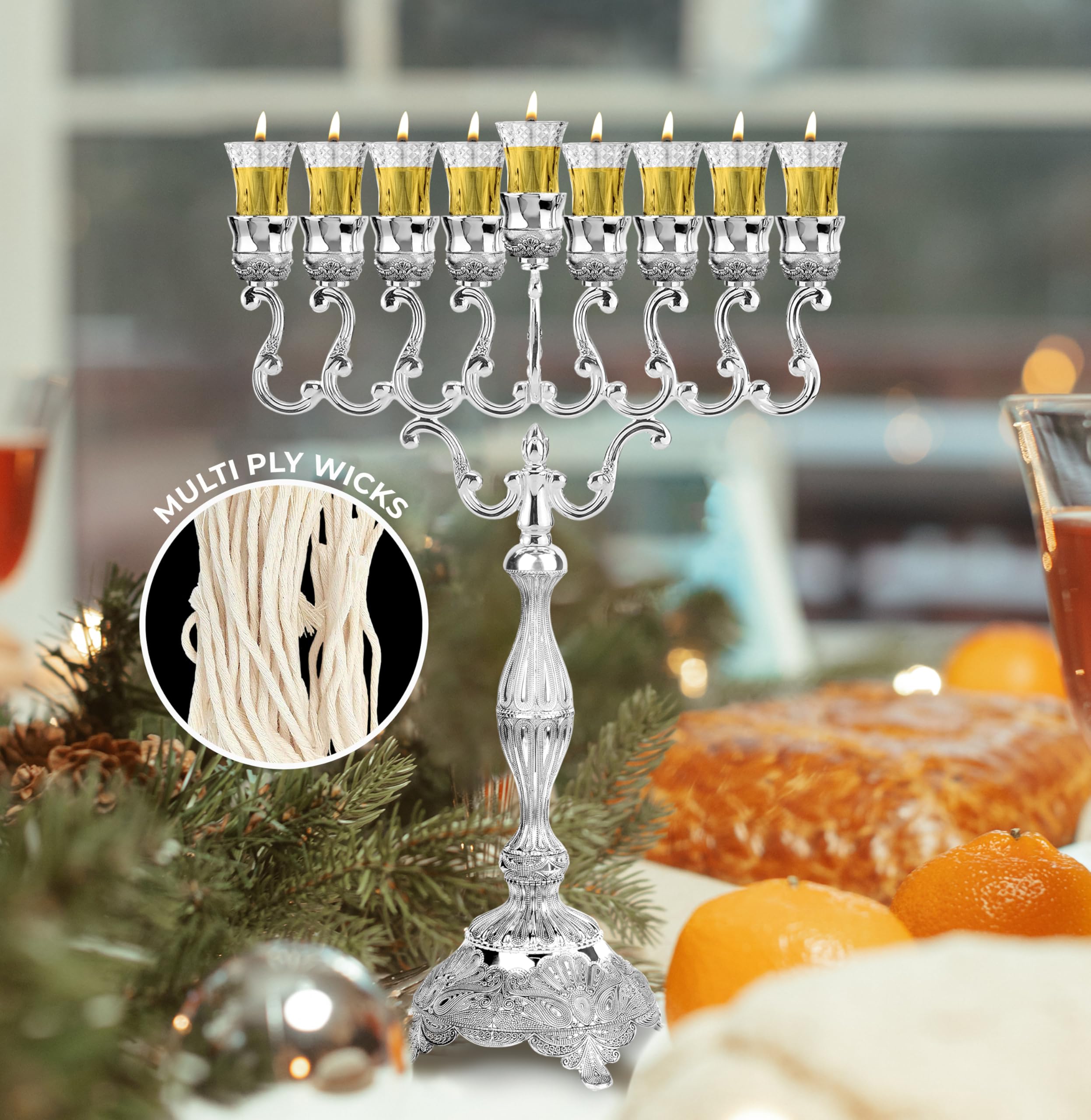 Ner Mitzvah Natural Smokeless Cotton Wicks – 50 Count (Approx.) 58 Ply Medium Thickness For Oil Cup Candle – Replacement Wicks