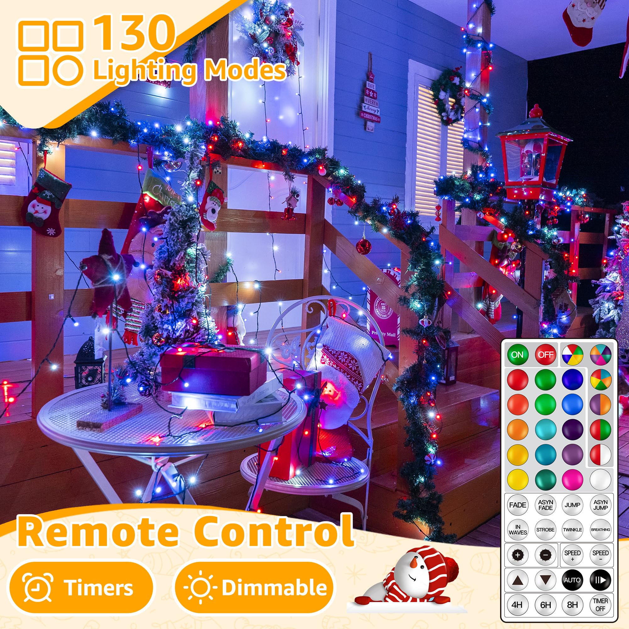Ollny Rgb Christmas Lights, 400 Leds, 131 Ft, Green Wire, 130 Modes, Waterproof, Remote & Timer For Holiday & Year-Round Decor