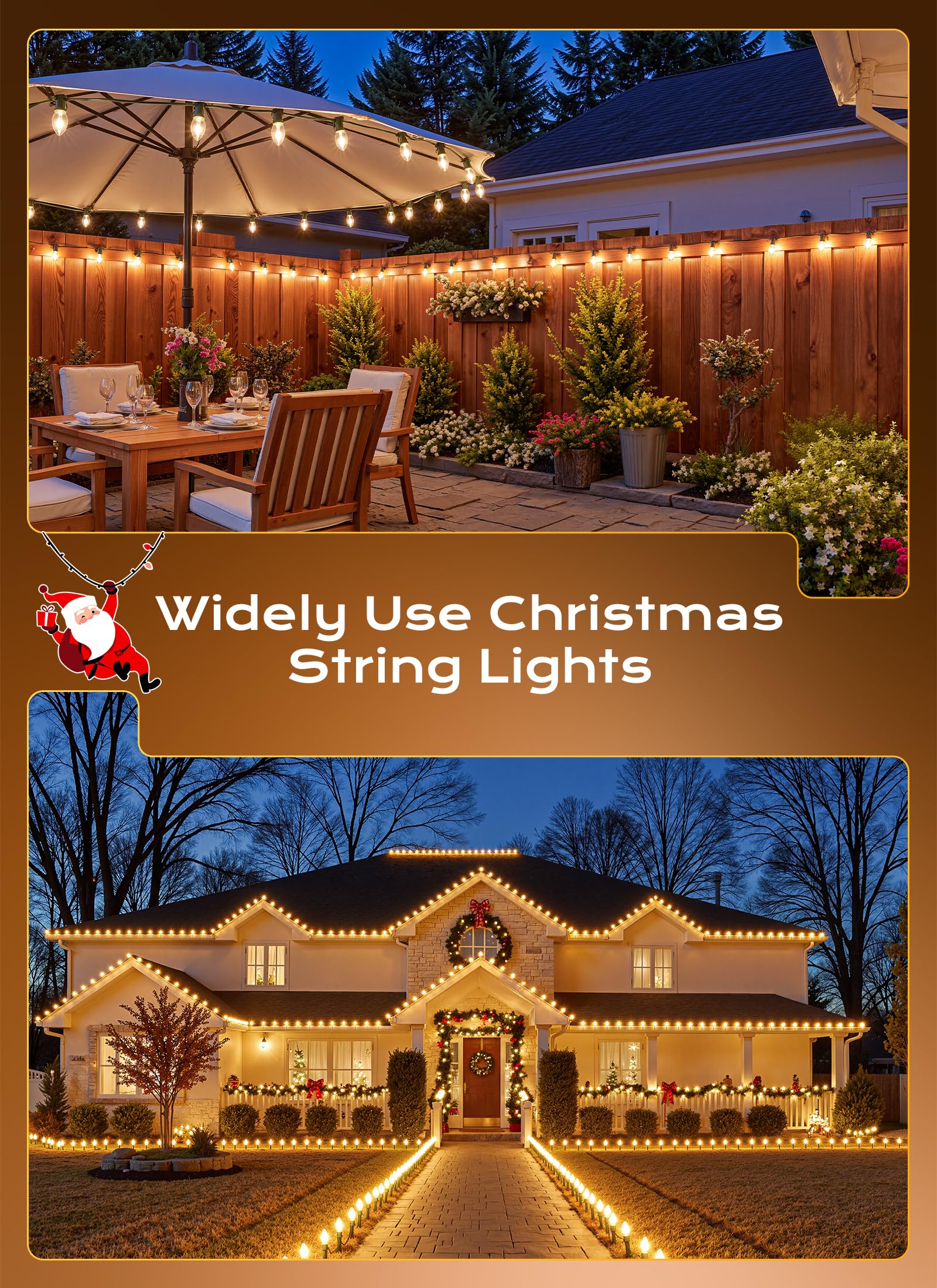 Brightown C9 Christmas Lights Outdoor 100FT 100 LED Warm White Connectable String Lights for Holiday Decoration