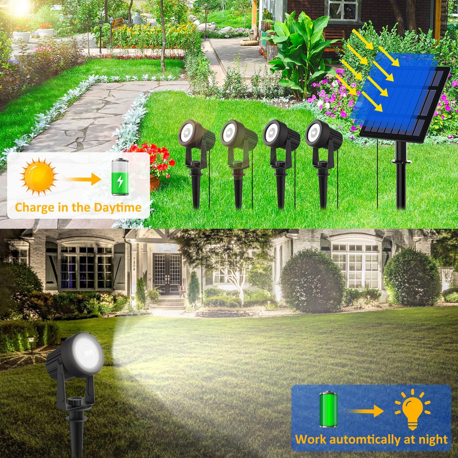 T-Sunus Solar Garden Spotlight White Outdoor, 4-In-1 Solar Spot Lights 6000K Ip65 Waterproof 9.8Ft Cable, 5W Separated Solar Pan