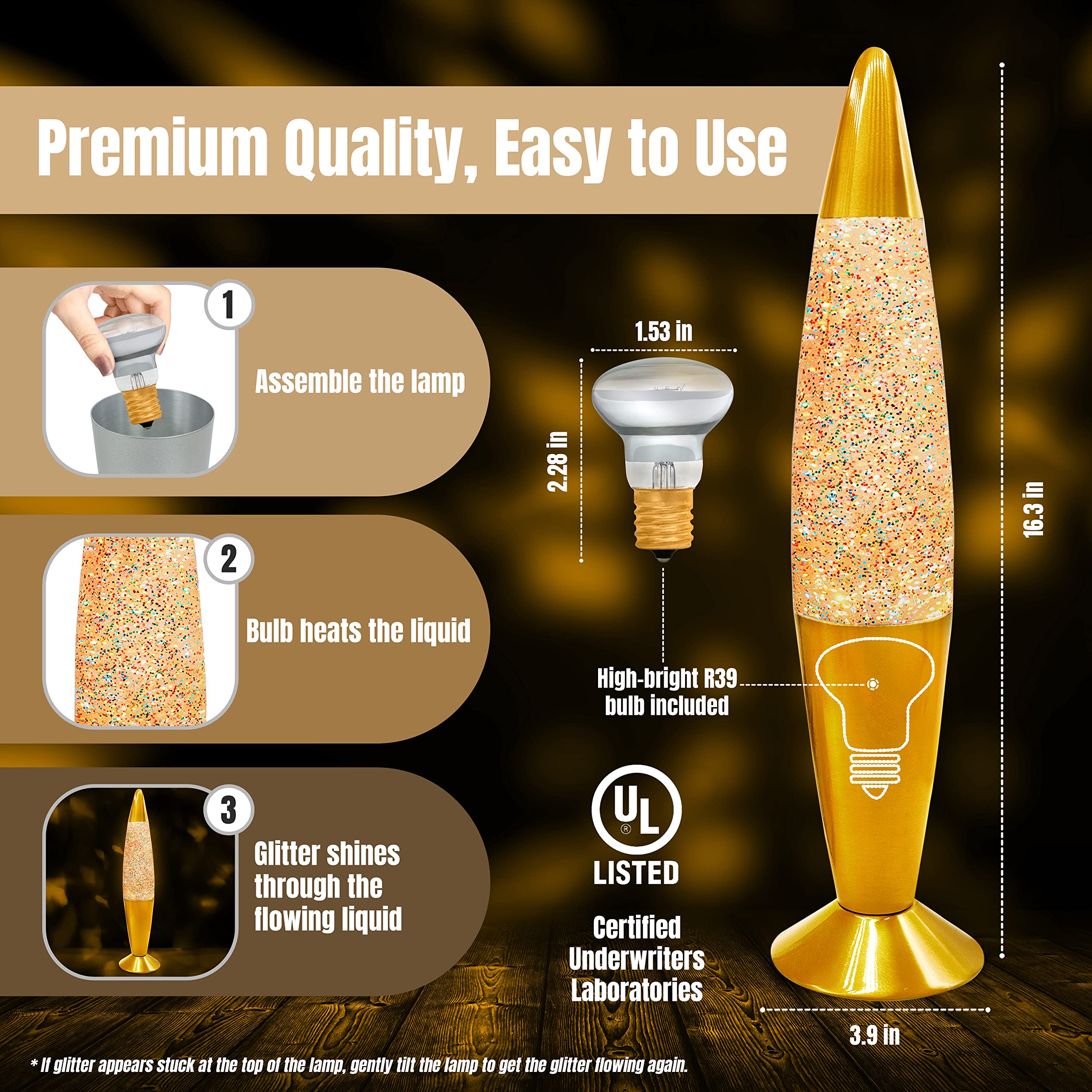 Jambo 16-Inch Rainbow Glitter Lamp - Beautiful Liquid Design, Aluminum, Model 55000, Perfect for Kids & Adults, Holiday Gift