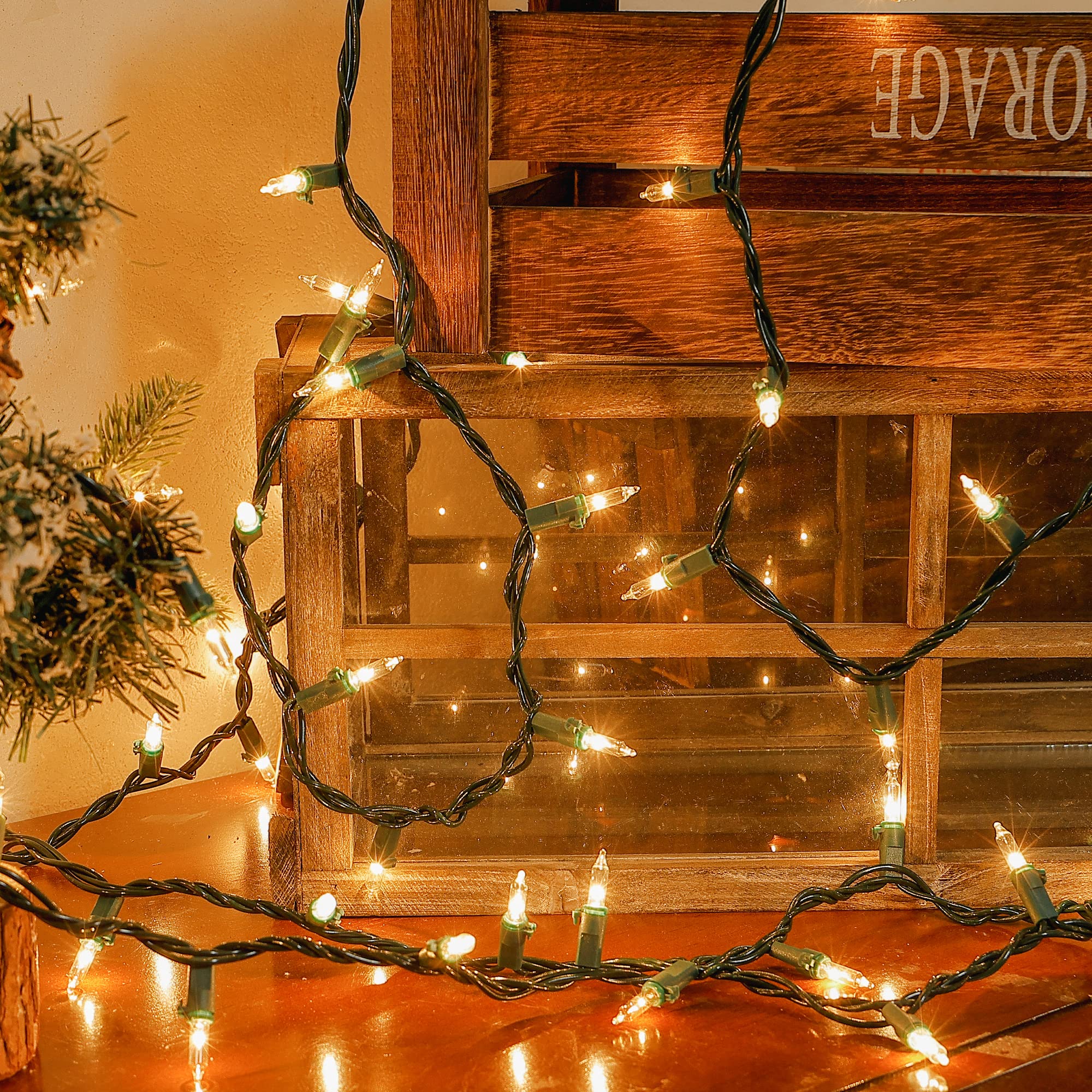 Oopswow White Christmas Lights,100 Count Clear Mini Lights Incandescent Christmas Tree String Lights, Connectable For Christmas Decoration,Garland,Home,Patio, Wedding,Party,Festival (23 Feet)