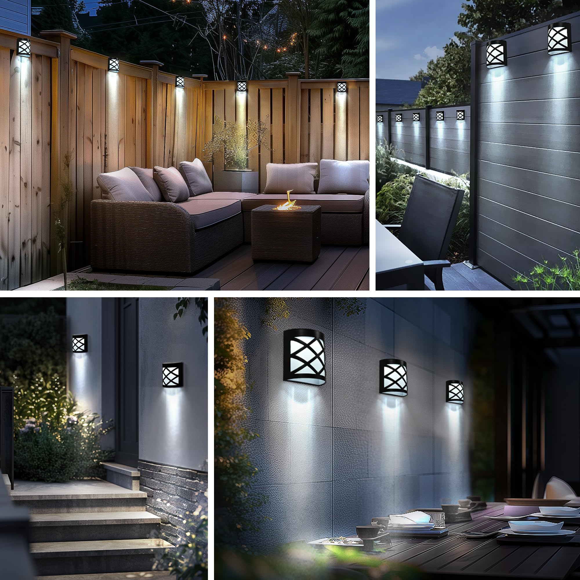 GIGALUMI Solar Fence Lights - 8 Pack Waterproof Outdoor Wall Lights, Cold White, Plastic for Deck, Patio, Stairs, Yard, Pathway