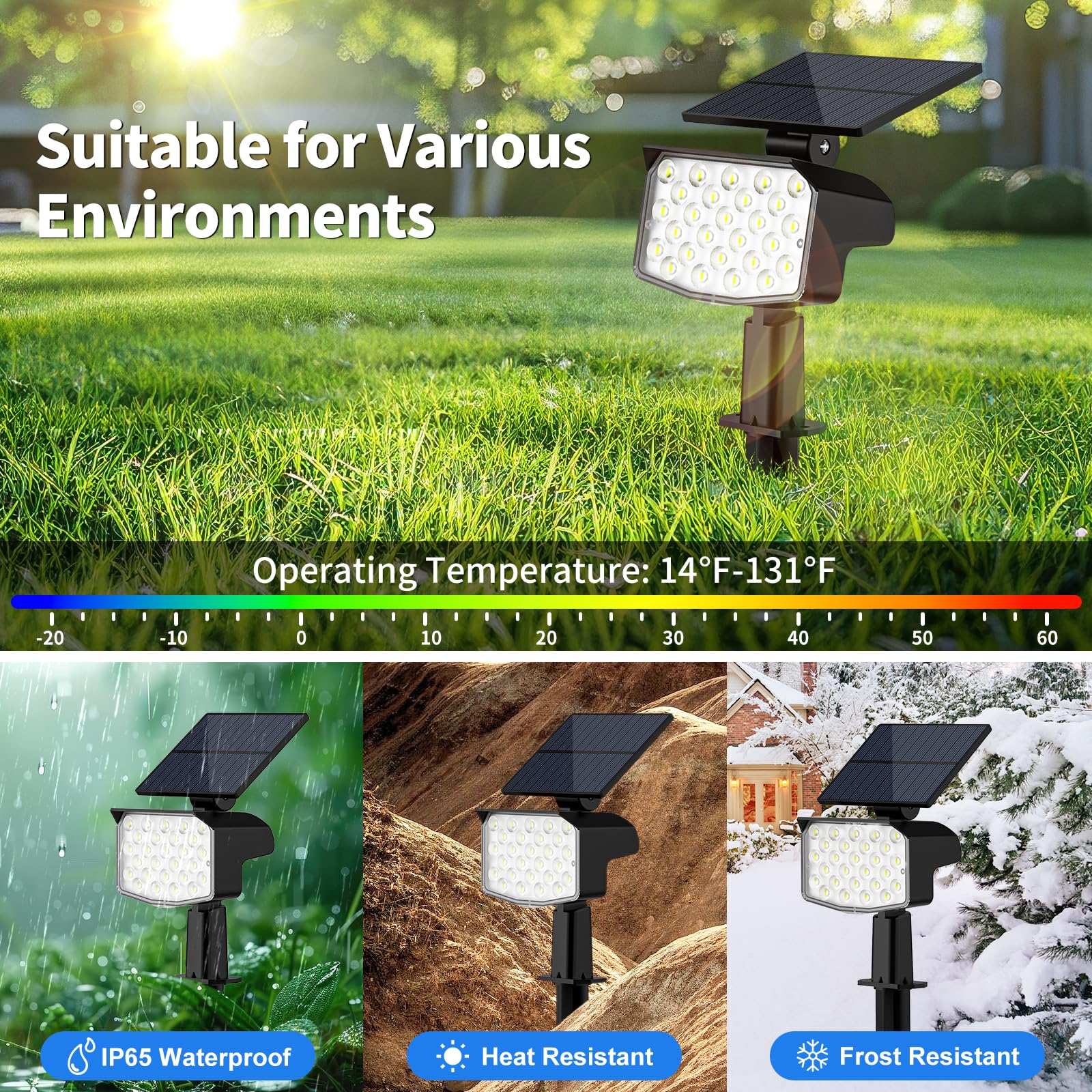 Nacinic Solar Spot Lights Outdoor Waterproof Adjustable Solar Powered Landscape Lights For Yard 3 Long Time Lighting Modes Spotl