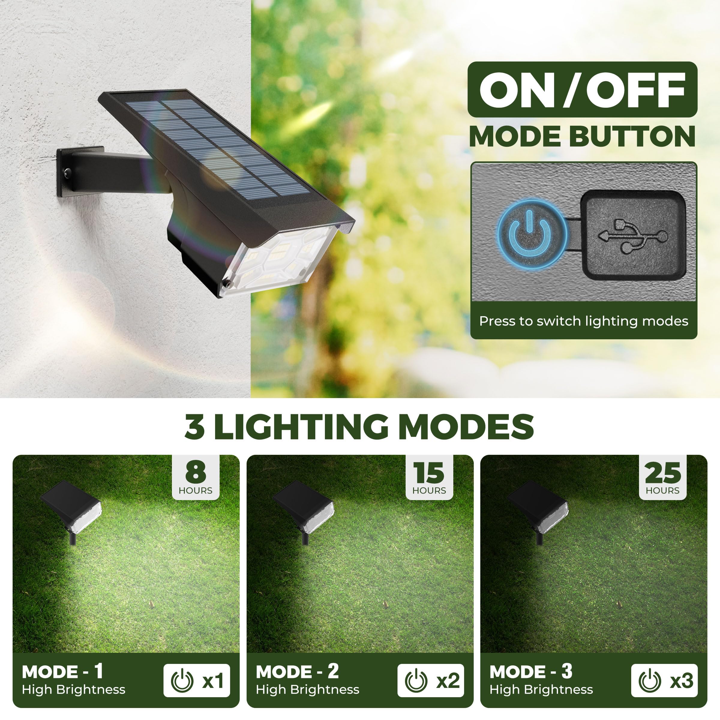 Kingsyard Solar Spotlight Outdoor, 47 LEDs, IP68 Waterproof, USB & Solar Powered, 4 Pack, Warm White