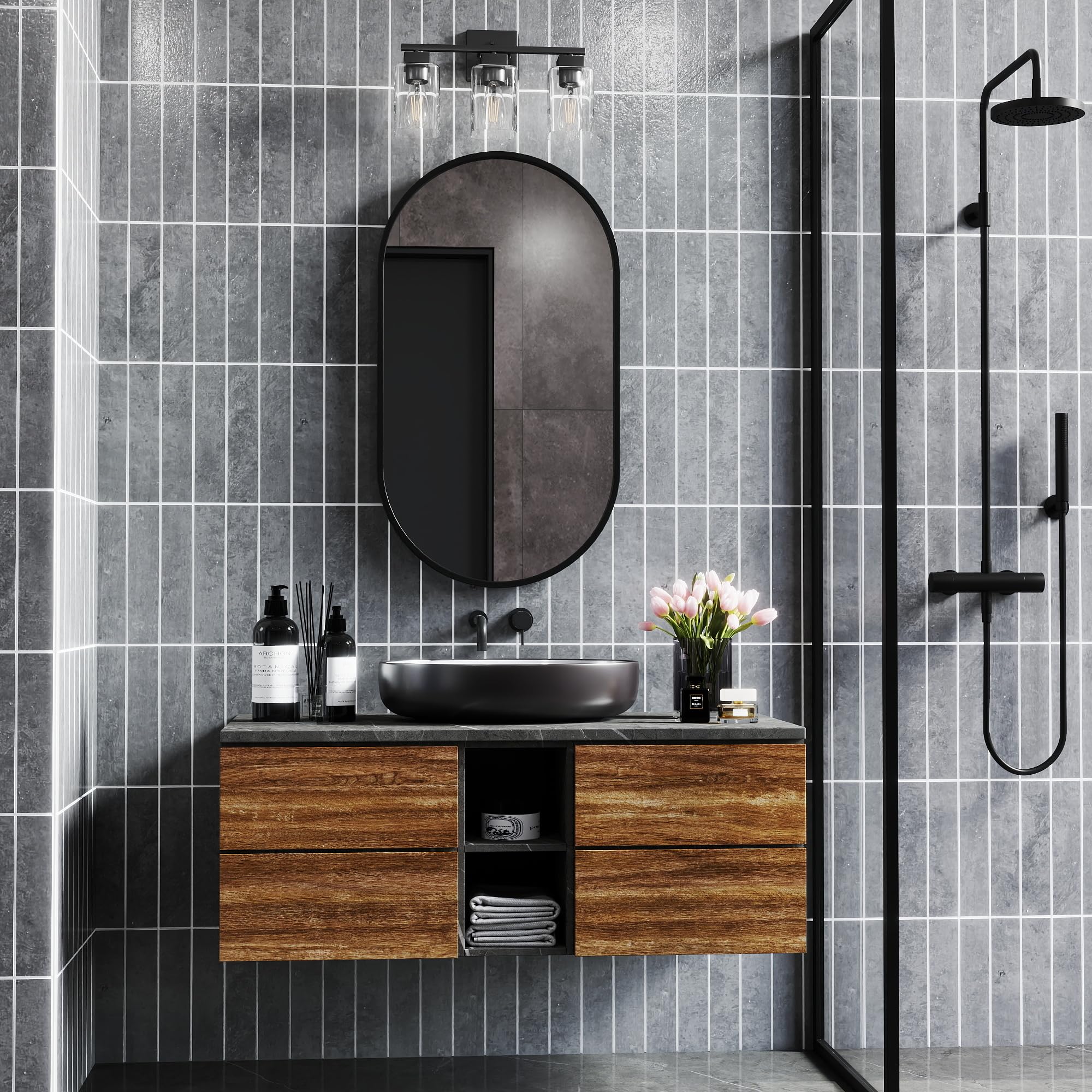 Espird Chrome Bathroom Vanity Light - 3 Light Bathroom Light Fixture Square Design & Ul Certification, Bath Room Lighting Fixtur