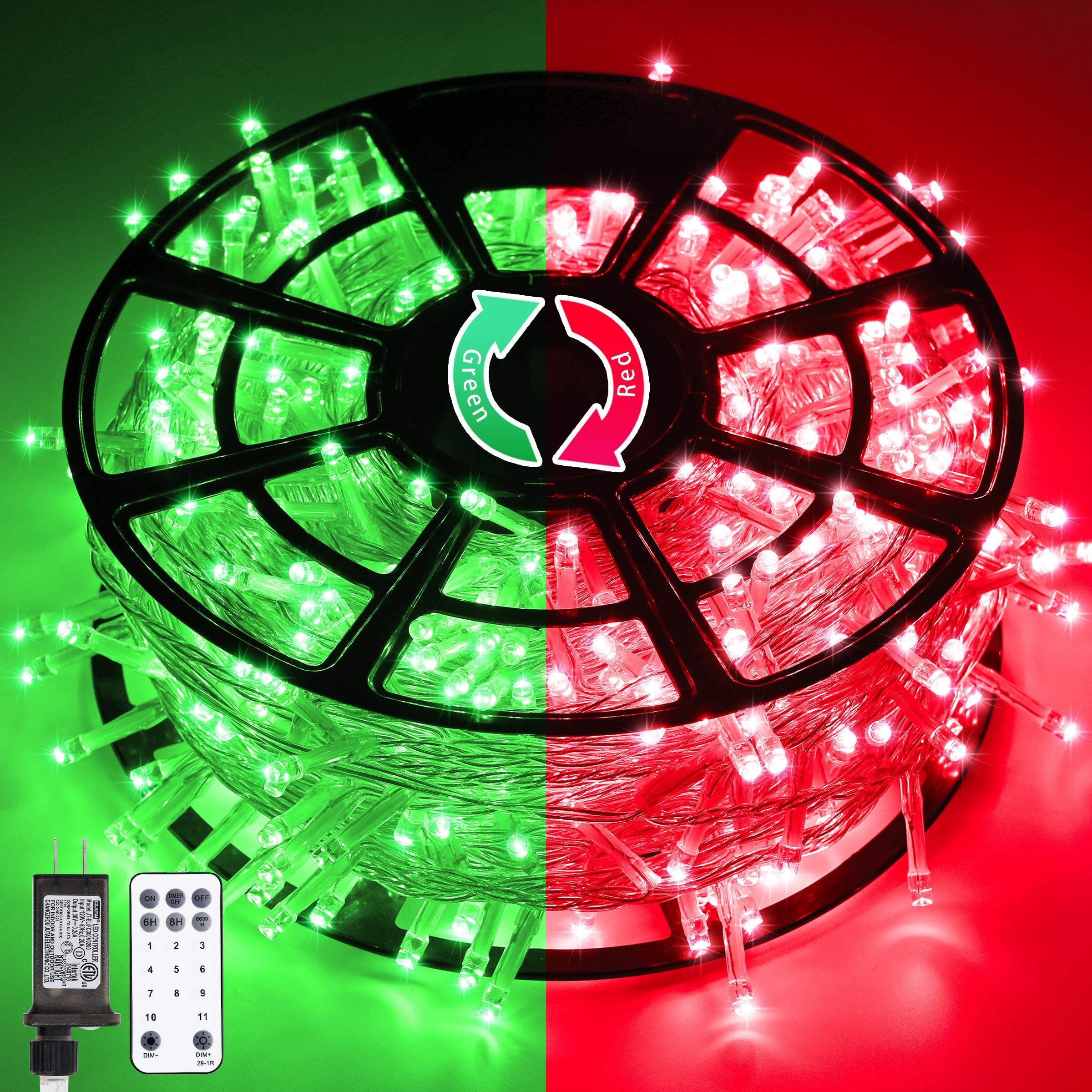 JMEXSUSS Christmas String Lights 168ft 600 LED Color Changing Red Green 8 Modes Model EXS-S-0600-R