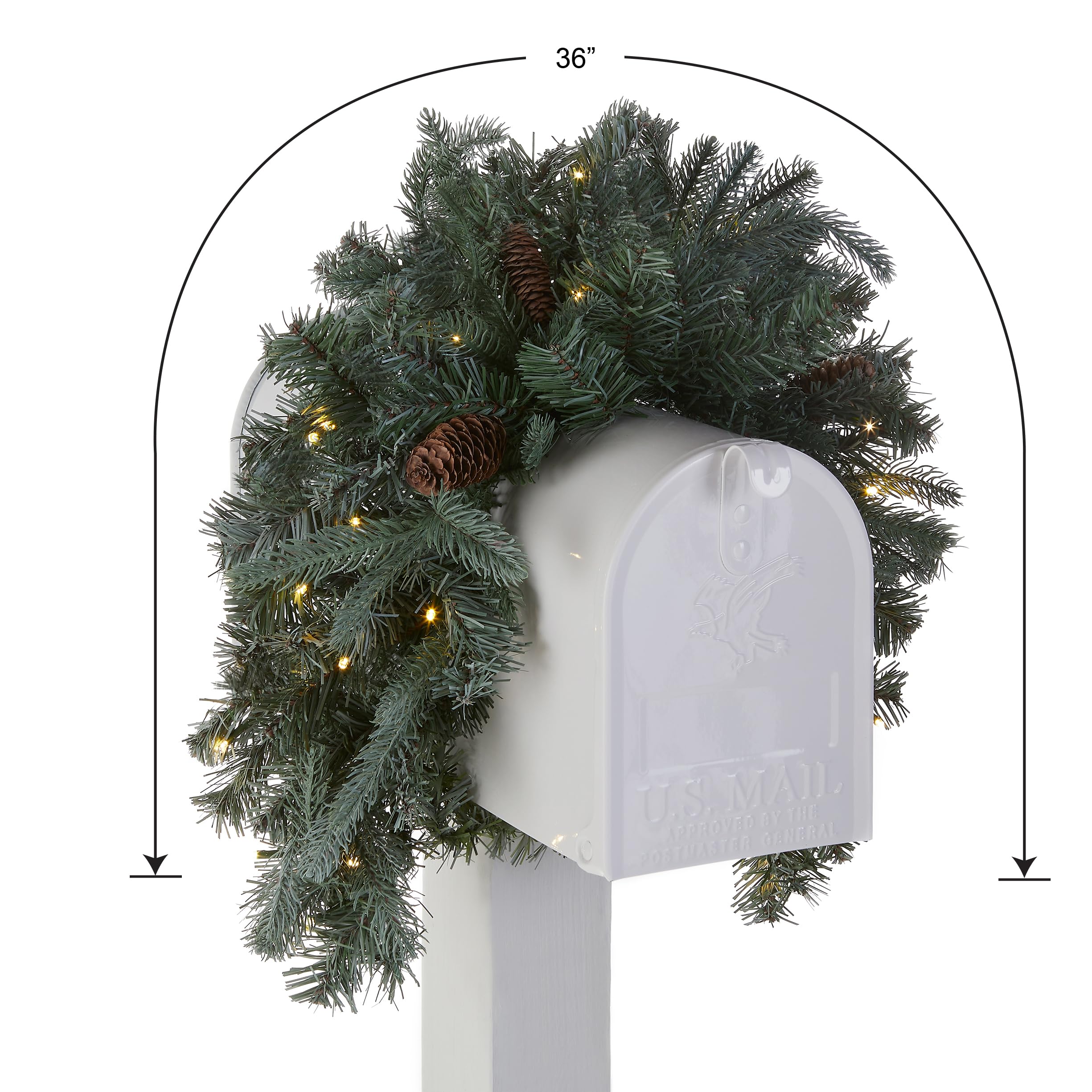 National Tree Company Pre-Lit Artificial Christmas Mailbox Swag With Battery-Operated Led Lights - 36&quot;