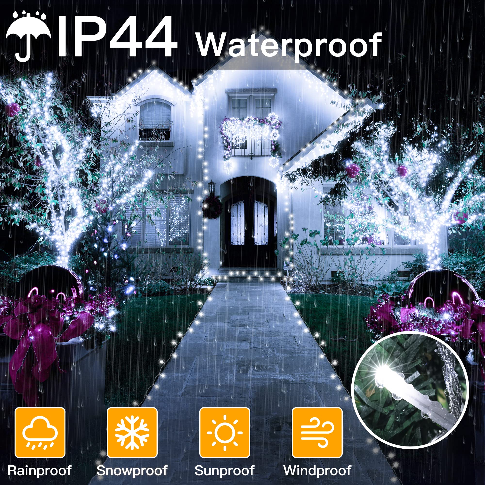 Ollny 400Led Christmas Lights Outdoor, Cool White Fairy String Lights With Remote, 8 Modes, 131Ft For Indoor/Outdoor Decorations