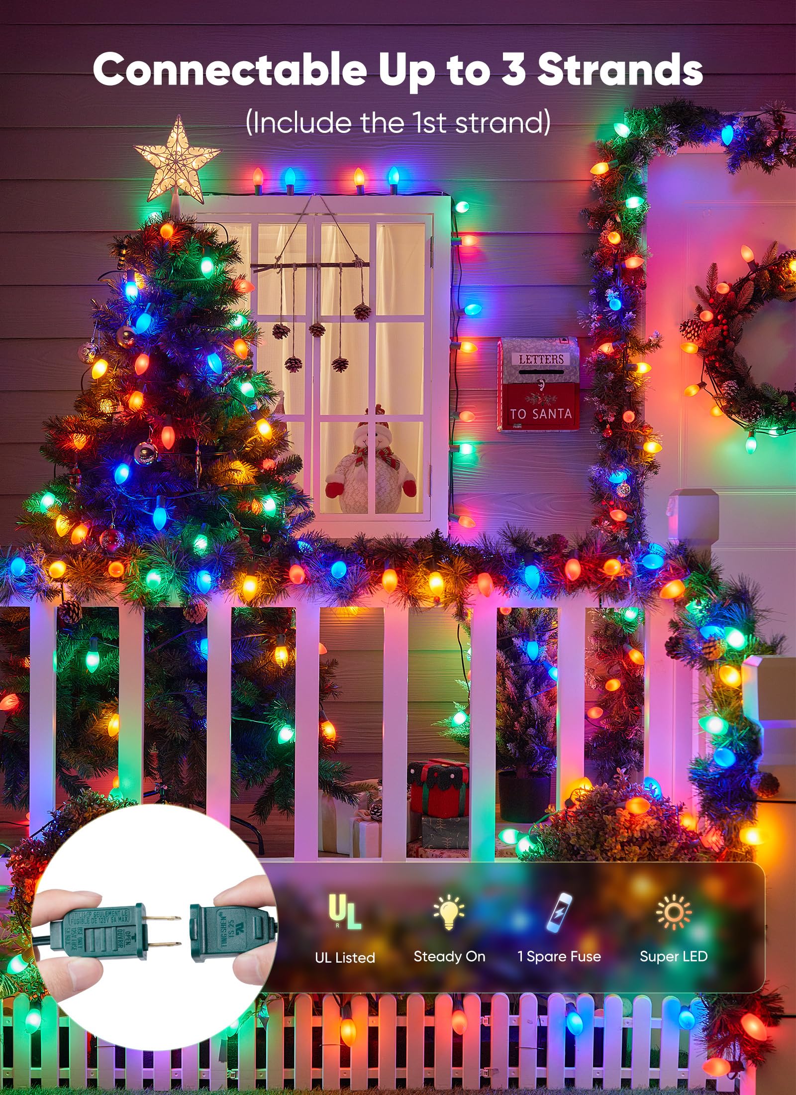 C9 Led Christmas Lights Outdoor  200 Feet C9 String Light With 200 Shatterproof Matte Bulbs  Connectable Waterproof Christmas Tree Lights For Holiday Roofline Backyard Garden Decor  Multicolor