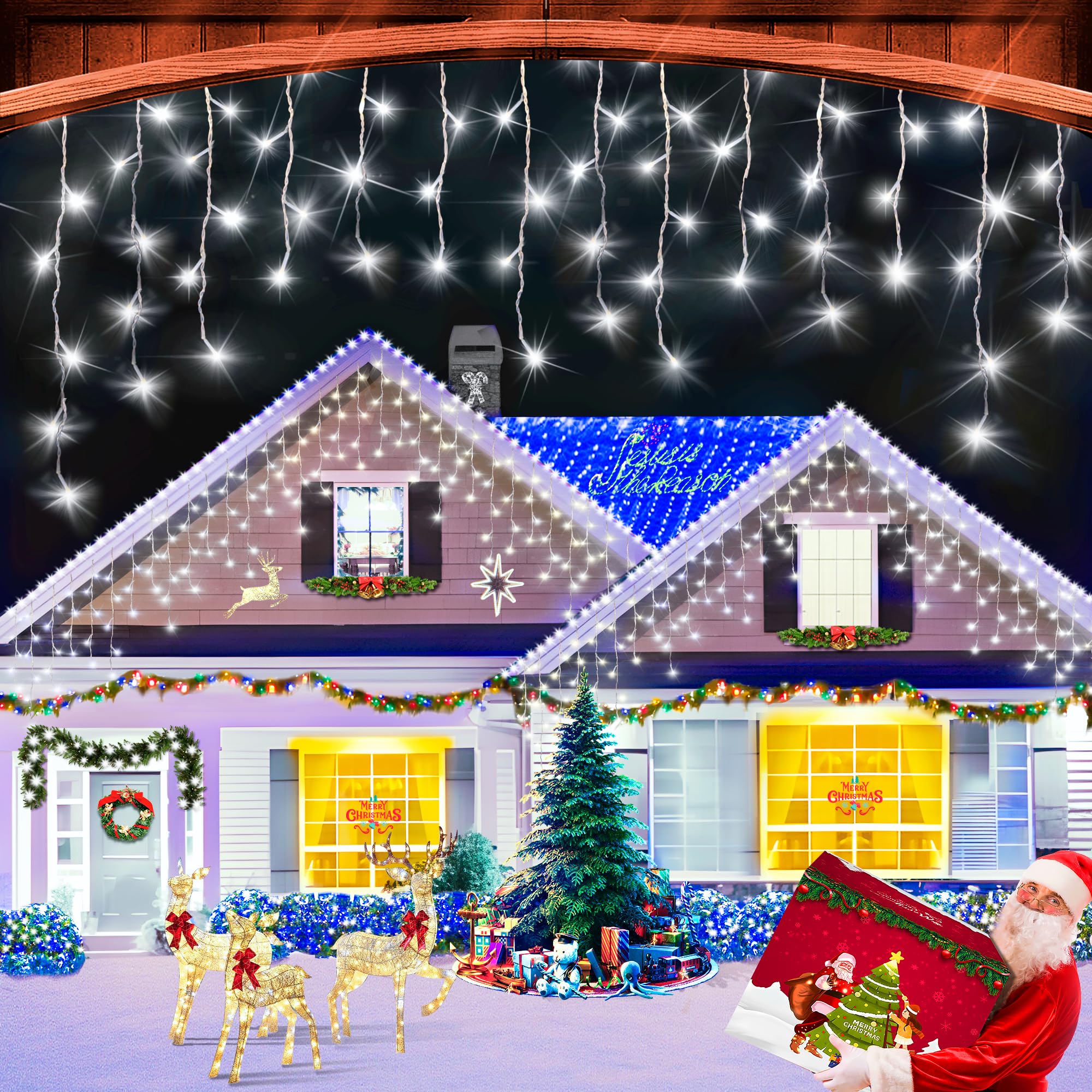 XURISEN 66ft Christmas Lights Decorations Outdoor  640 LED 8 Modes Curtain Fairy Lights with 120 Drops Plug in Waterproof Timer Memory Function for Christmas Holiday Wedding Party Decor