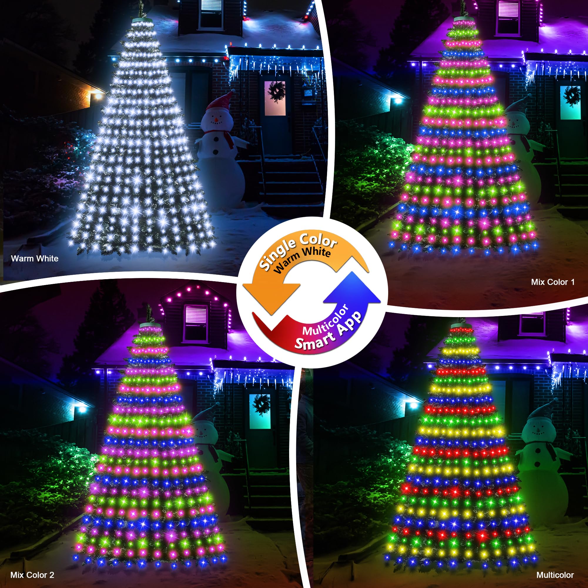 30+ Modes Ring Christmas Tree Lights Indoor Outdoor - 7.5Ft X 12 Lines 336 Led Easy App Control Color Changing Timer Remote Waterproof For 6 7 Ft Xmas Trees (Cool White To Multicolor)